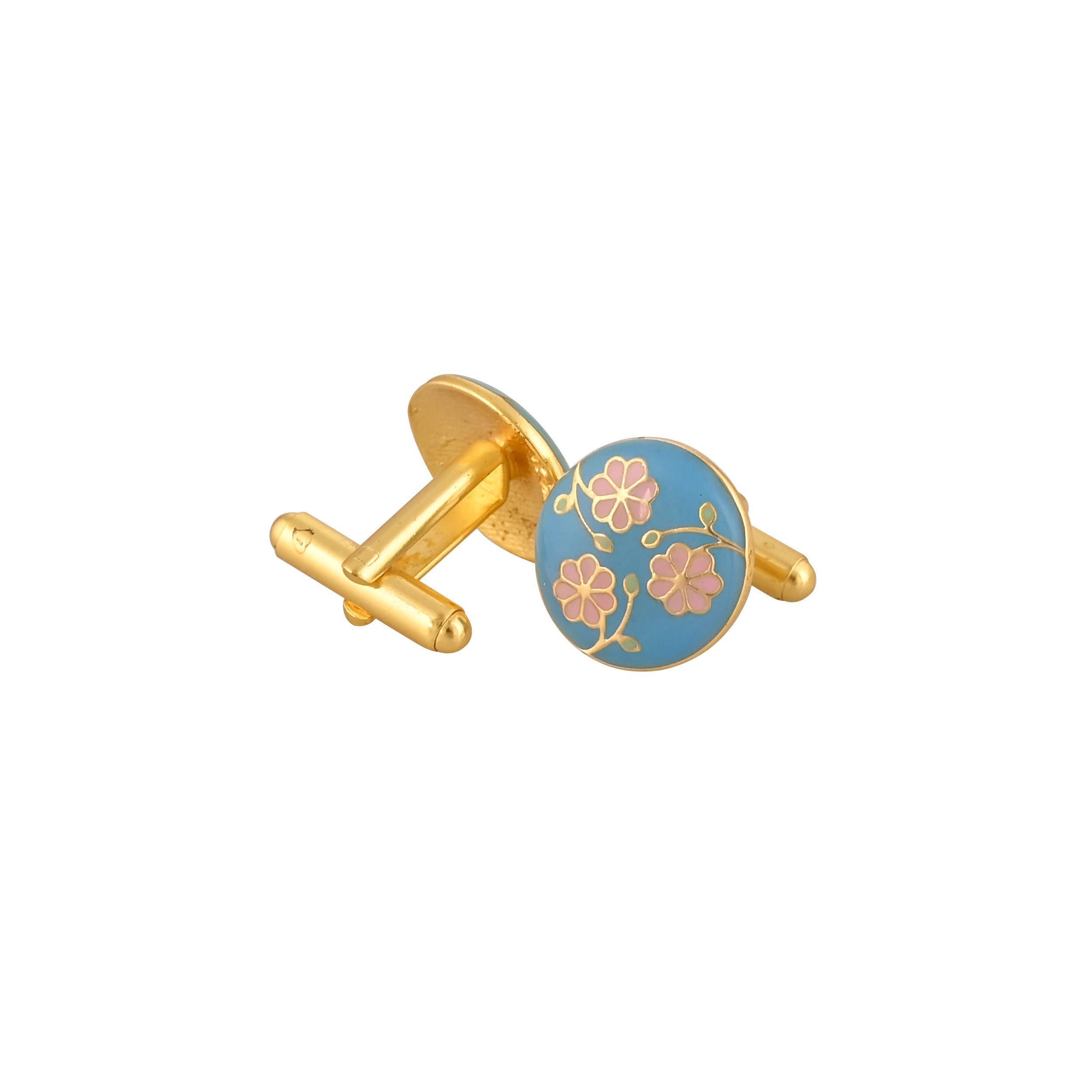 Jewelry Accessories: Elegant Gold Plated Pichwai Cufflink in Johkibazar - Elevate Your Formal Attire -  - Buy Online at SANCTUARY OF JEWELS