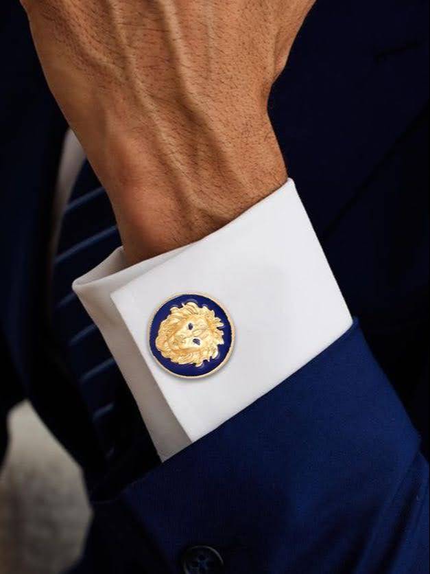 Accessories/Cufflinks in Johkibazar: Elegant Gold Plated Blue Lion -  - Buy Online at SANCTUARY OF JEWELS