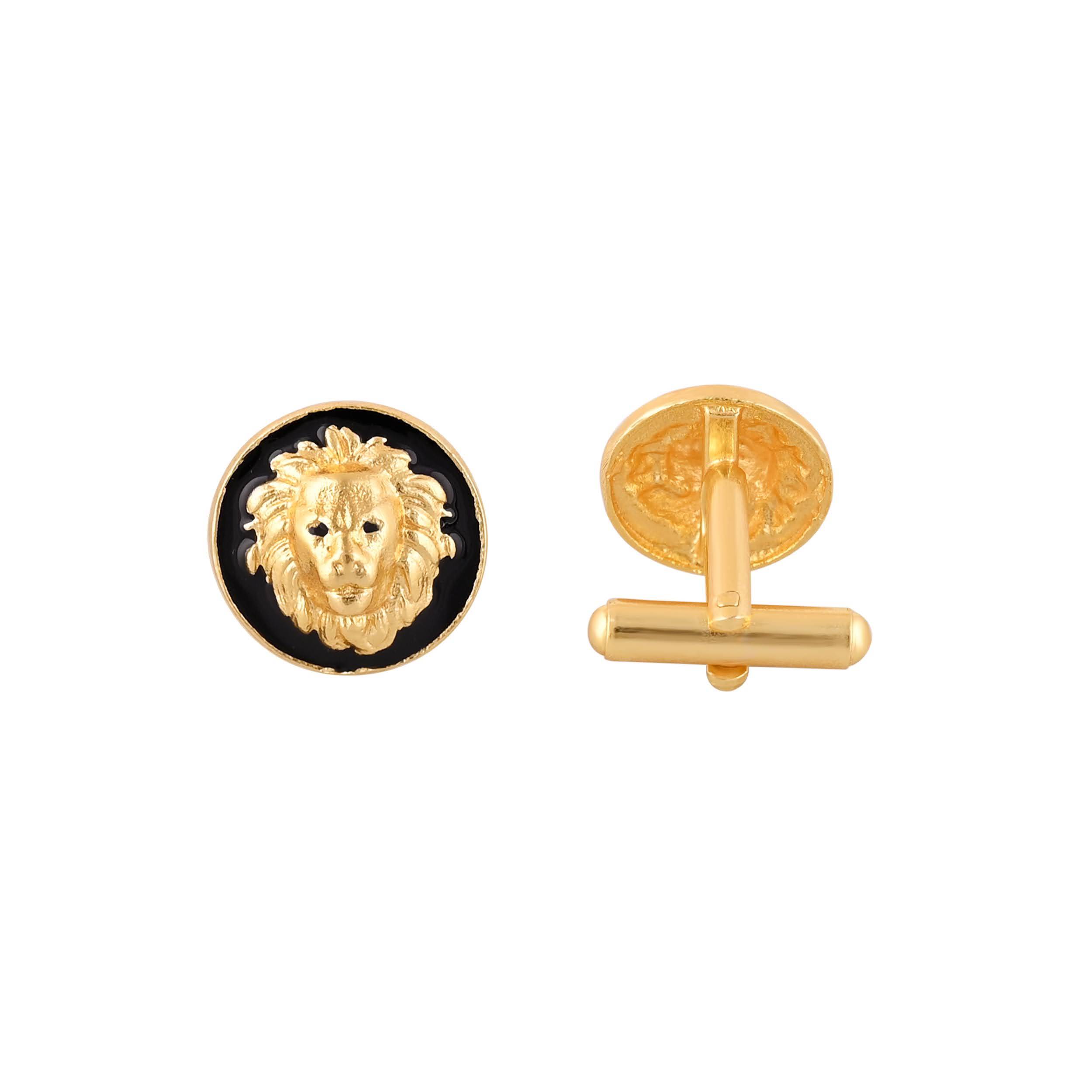 Elegant Gold Plated Black Lion Cufflink in Johkibazar - Sophisticated Formal Accessory -  - Buy Online at SANCTUARY OF JEWELS