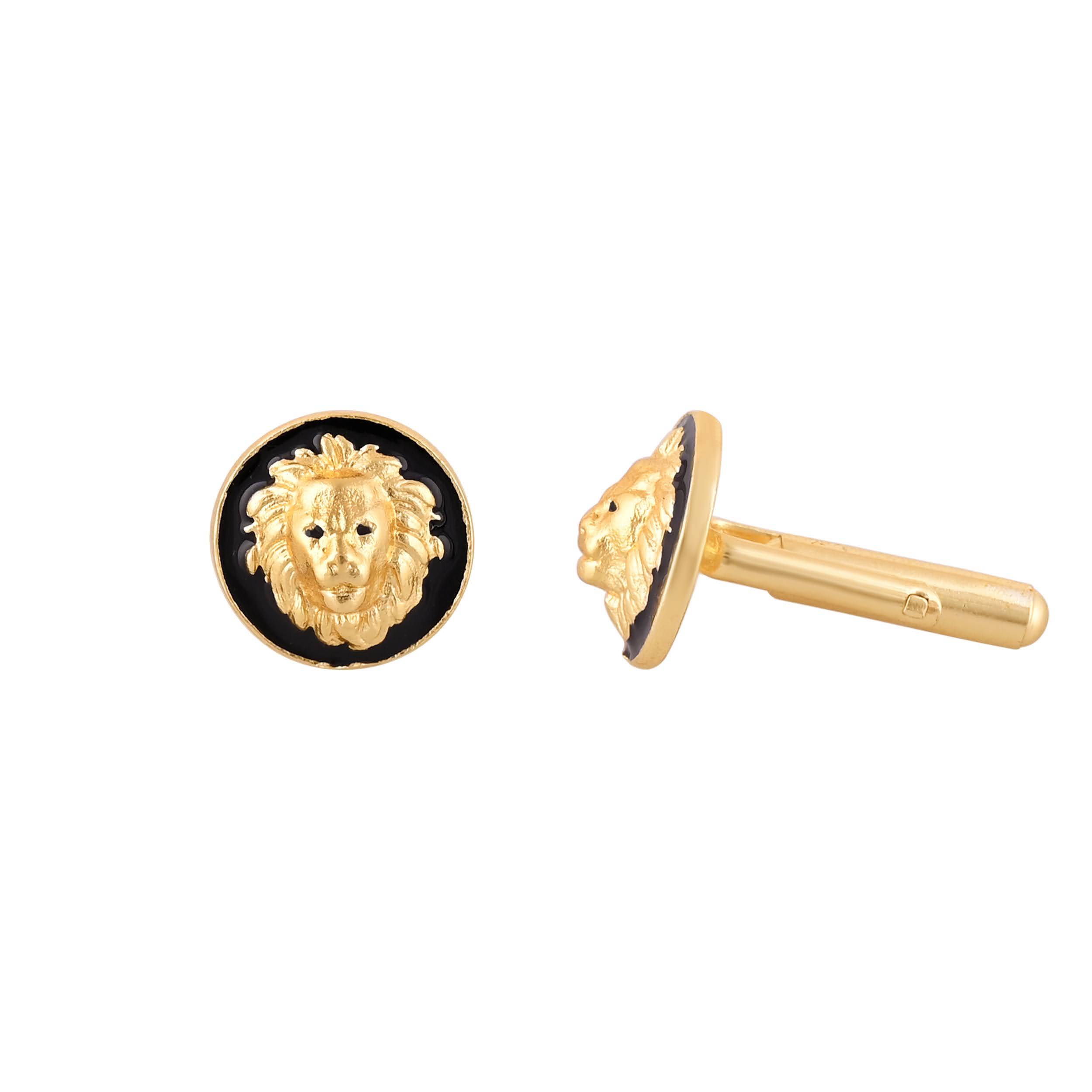 Elegant Gold Plated Black Lion Cufflink in Johkibazar - Sophisticated Formal Accessory - Image 1