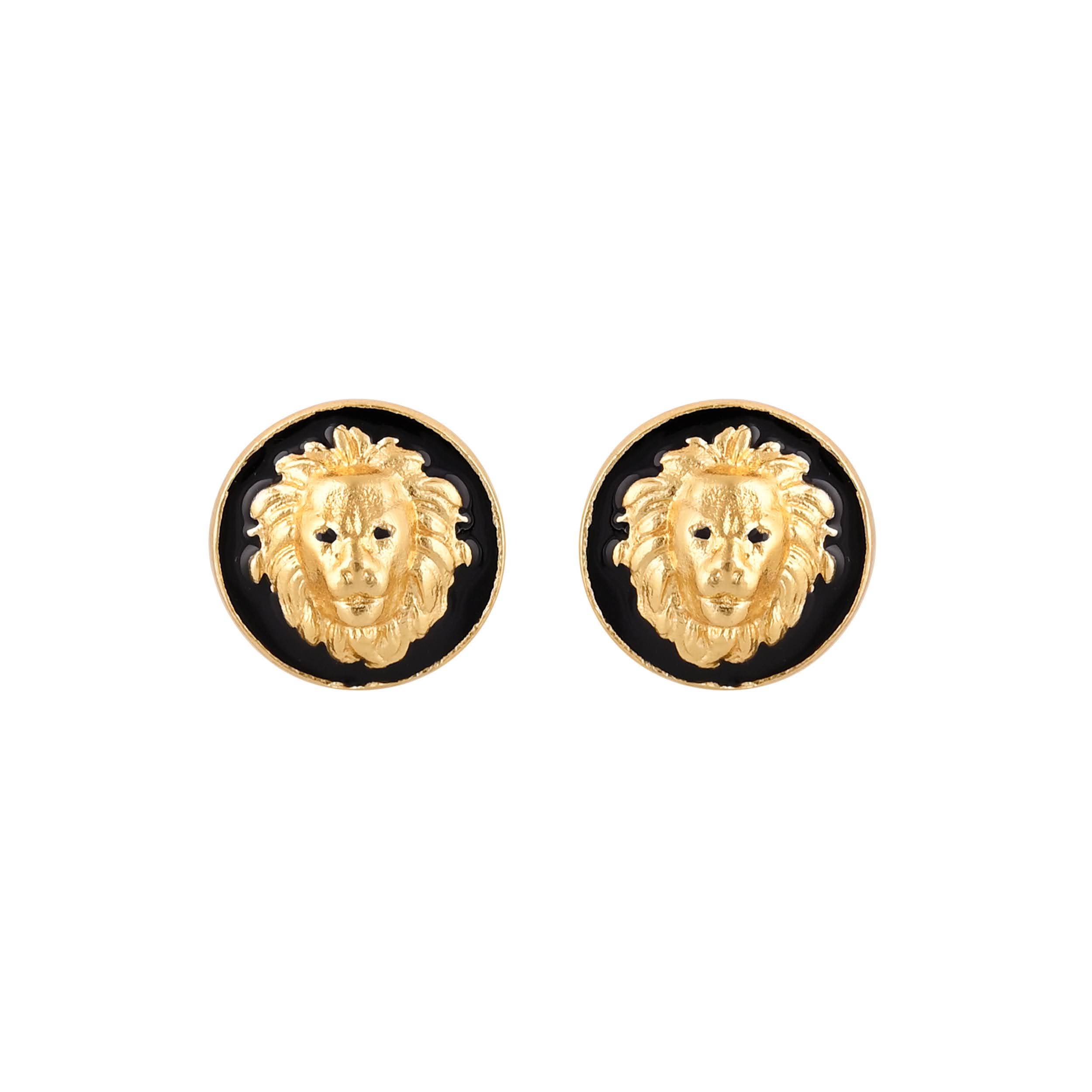 Elegant Gold Plated Black Lion Cufflink in Johkibazar - Sophisticated Formal Accessory - Image 3
