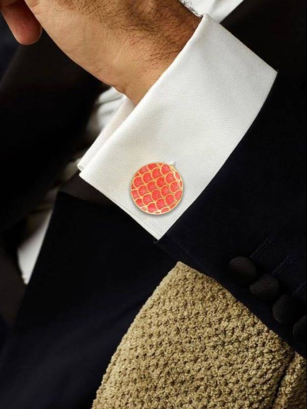 Elegant Gold Plated Red Cufflink in Johkibazar: Sophistication for Every Occasion -  - Buy Online at SANCTUARY OF JEWELS