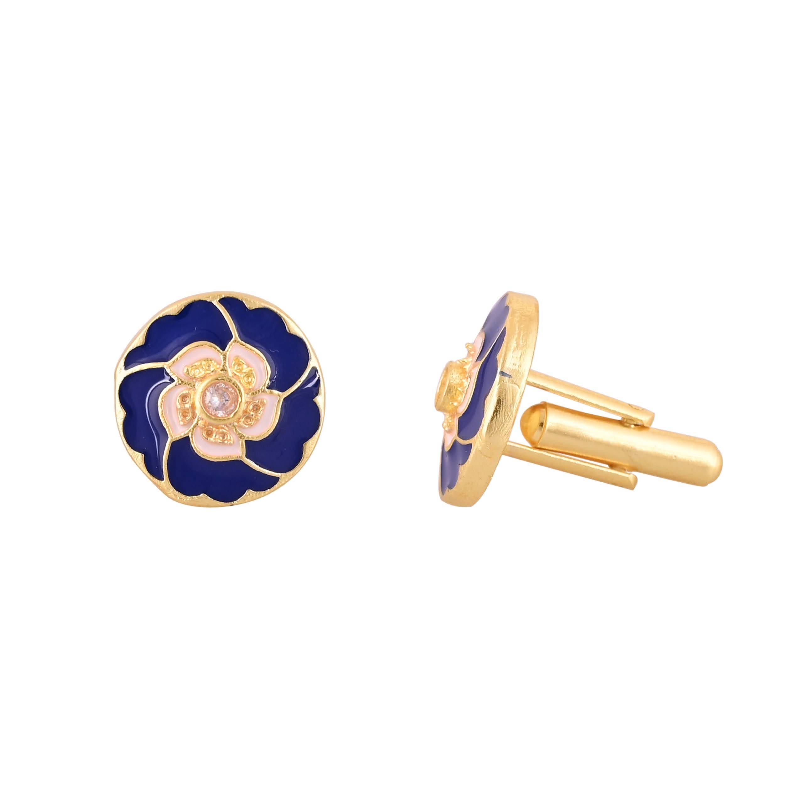 Cufflinks/Elegant Gold Plated Blue Cufflink in Johkibazar: Elevate Style - Image 1