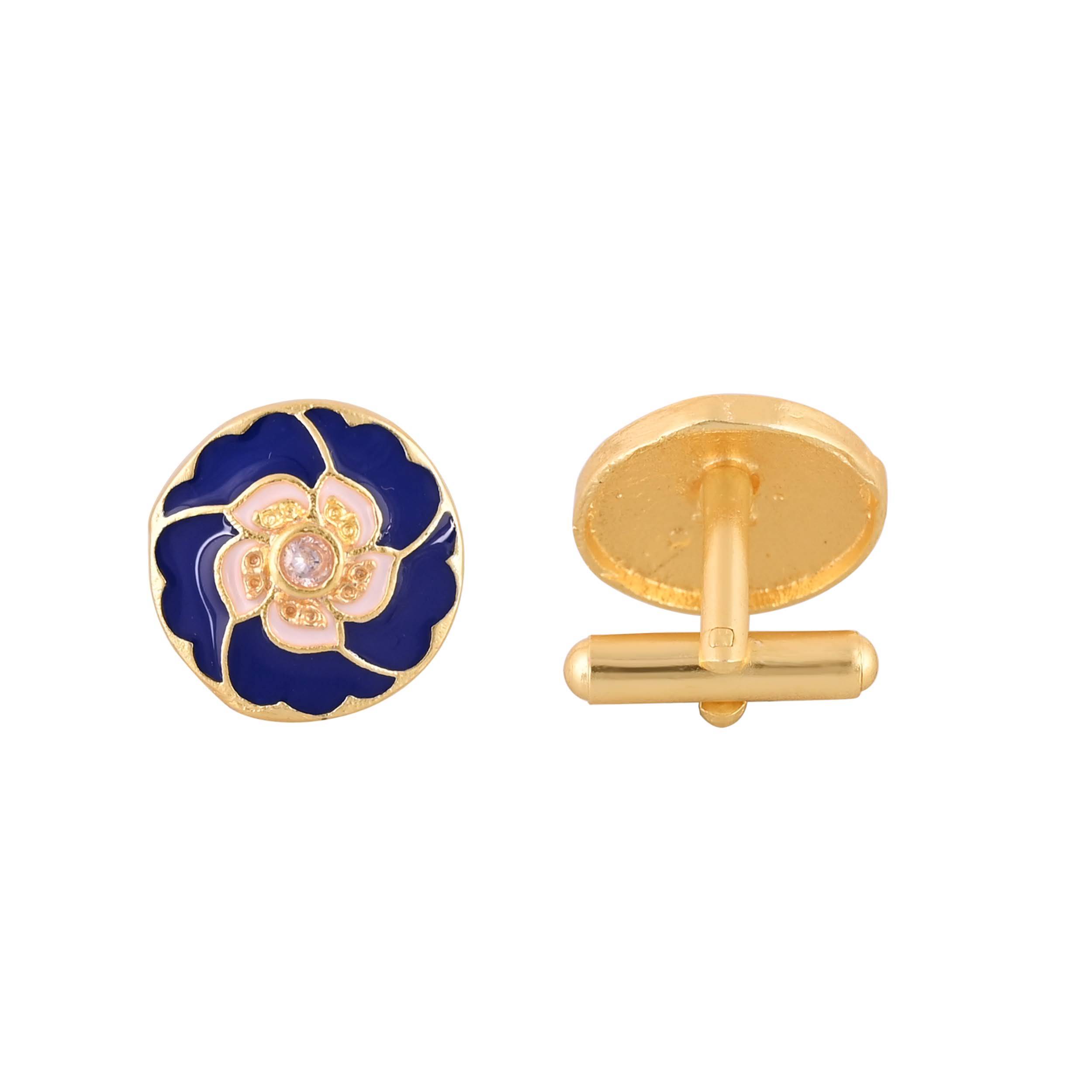 Cufflinks/Elegant Gold Plated Blue Cufflink in Johkibazar: Elevate Style - Image 2