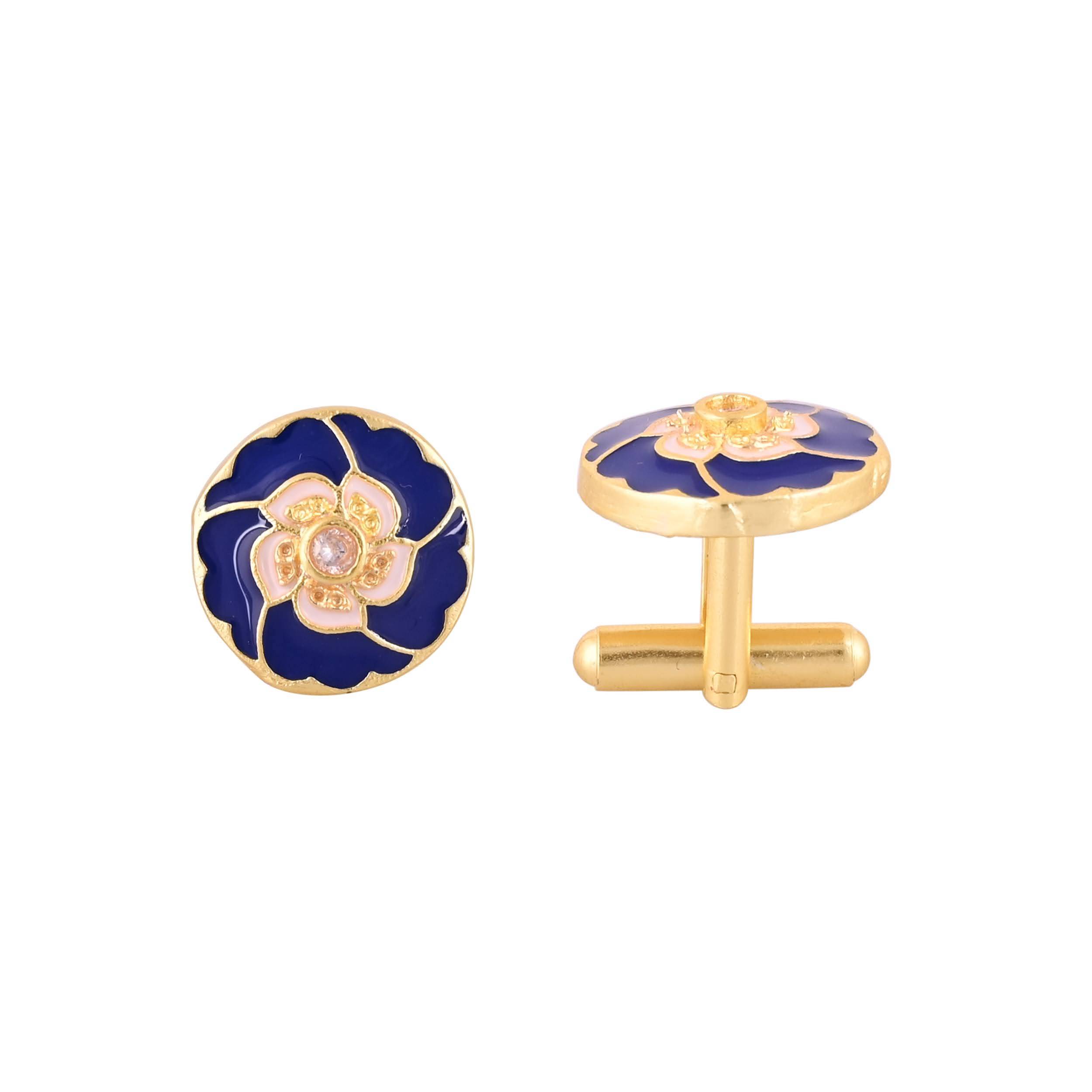 Cufflinks/Elegant Gold Plated Blue Cufflink in Johkibazar: Elevate Style - Image 3