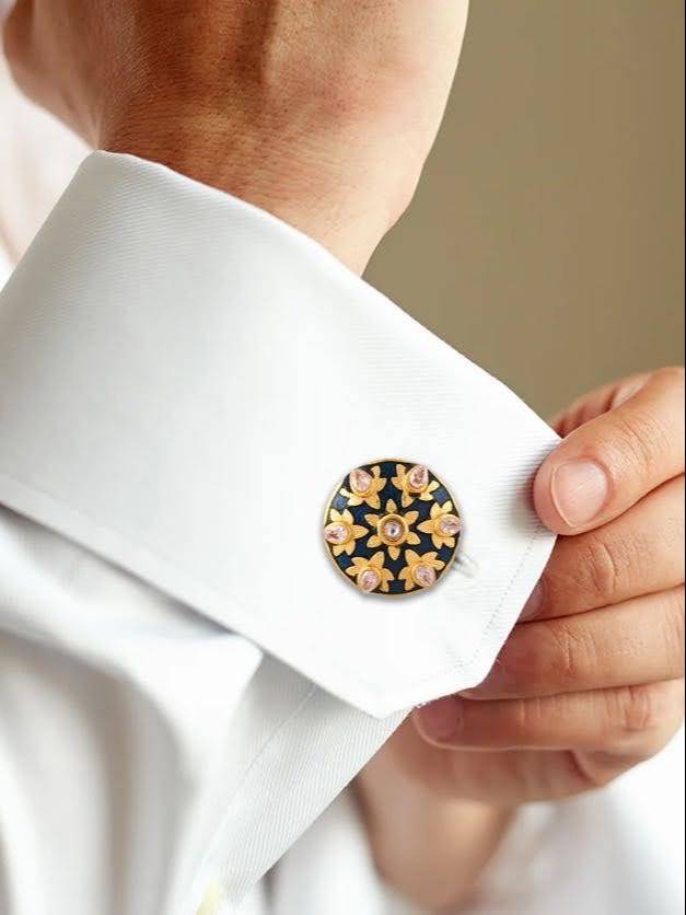 Men's Accessories: Elegant Gold Plated Blue Cufflink in Johkibazar - Elevate Your Style -  - Buy Online at SANCTUARY OF JEWELS