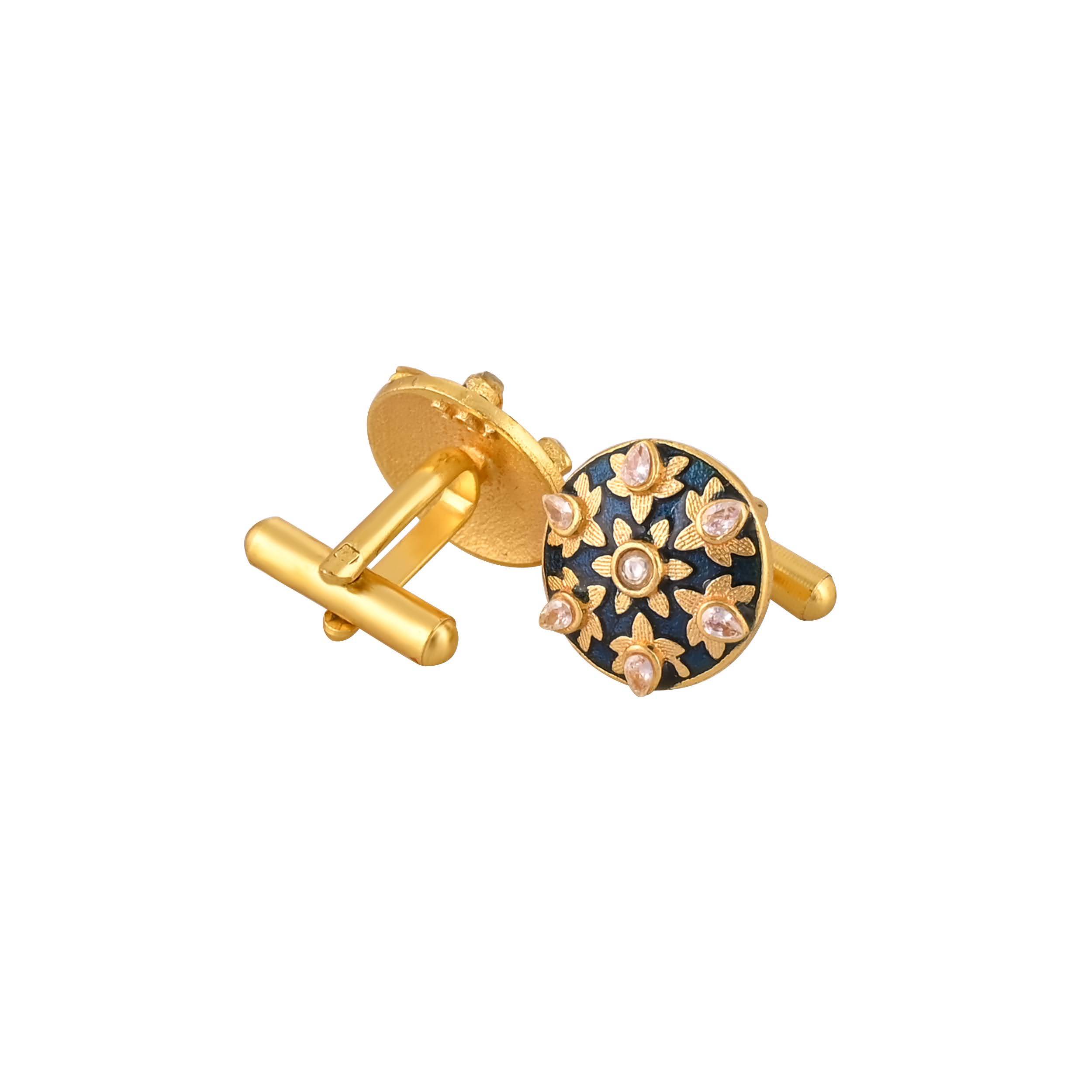 Men's Accessories: Elegant Gold Plated Blue Cufflink in Johkibazar - Elevate Your Style - Image 1