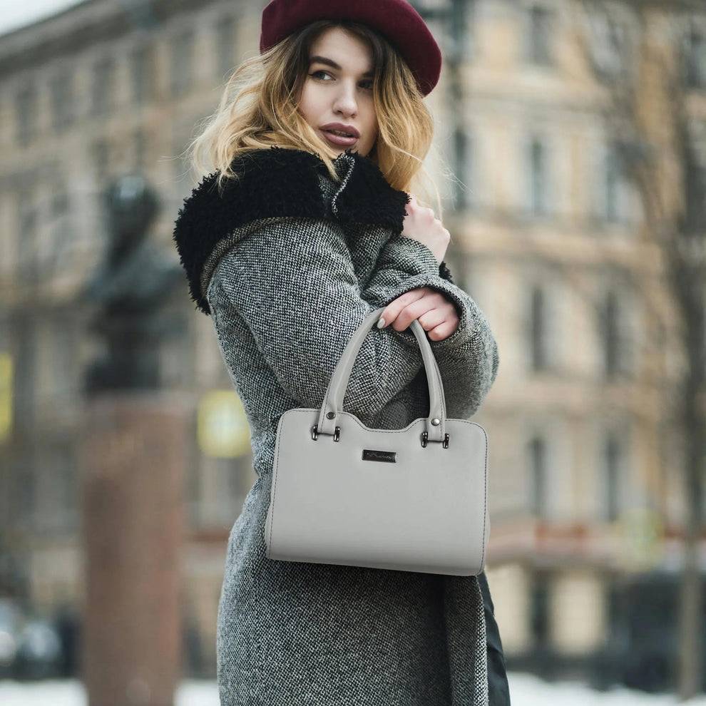 Classicove Handbag in Ludhiana: Elegant Cream Textured Handbag with Premium Fabric & Golden Hardware - Image 4