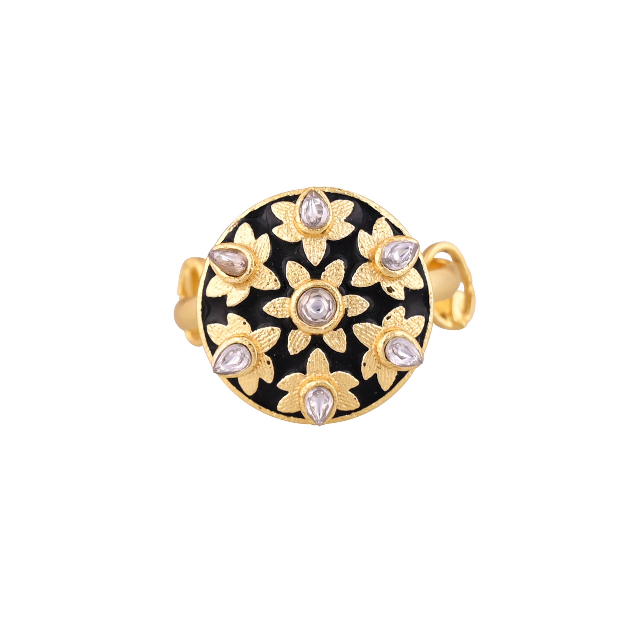 Jewelry/Gold Plated Black Ring in Johkibazar - Adjustable and Elegant - Image 2