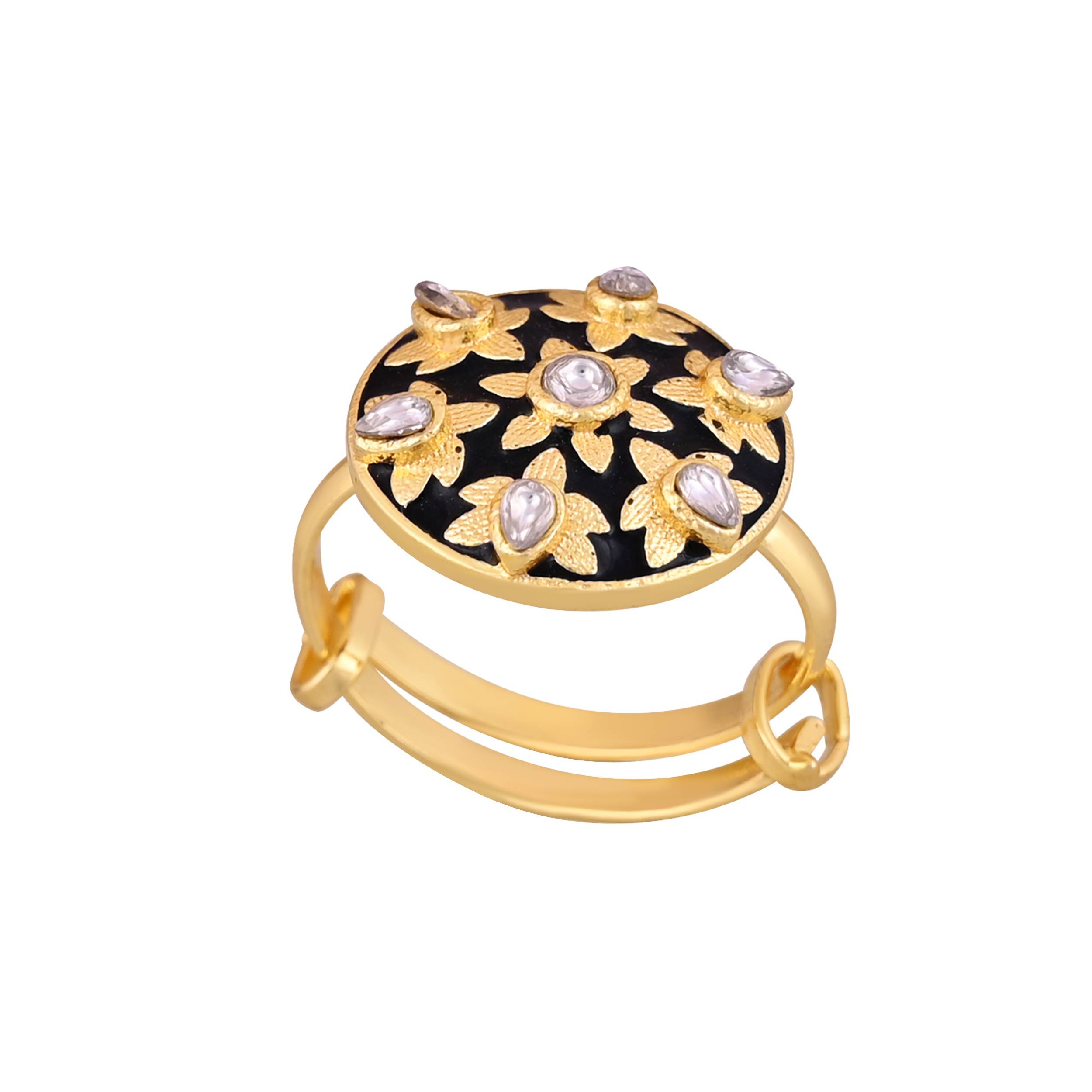 Jewelry/Gold Plated Black Ring in Johkibazar - Adjustable and Elegant - Image 3