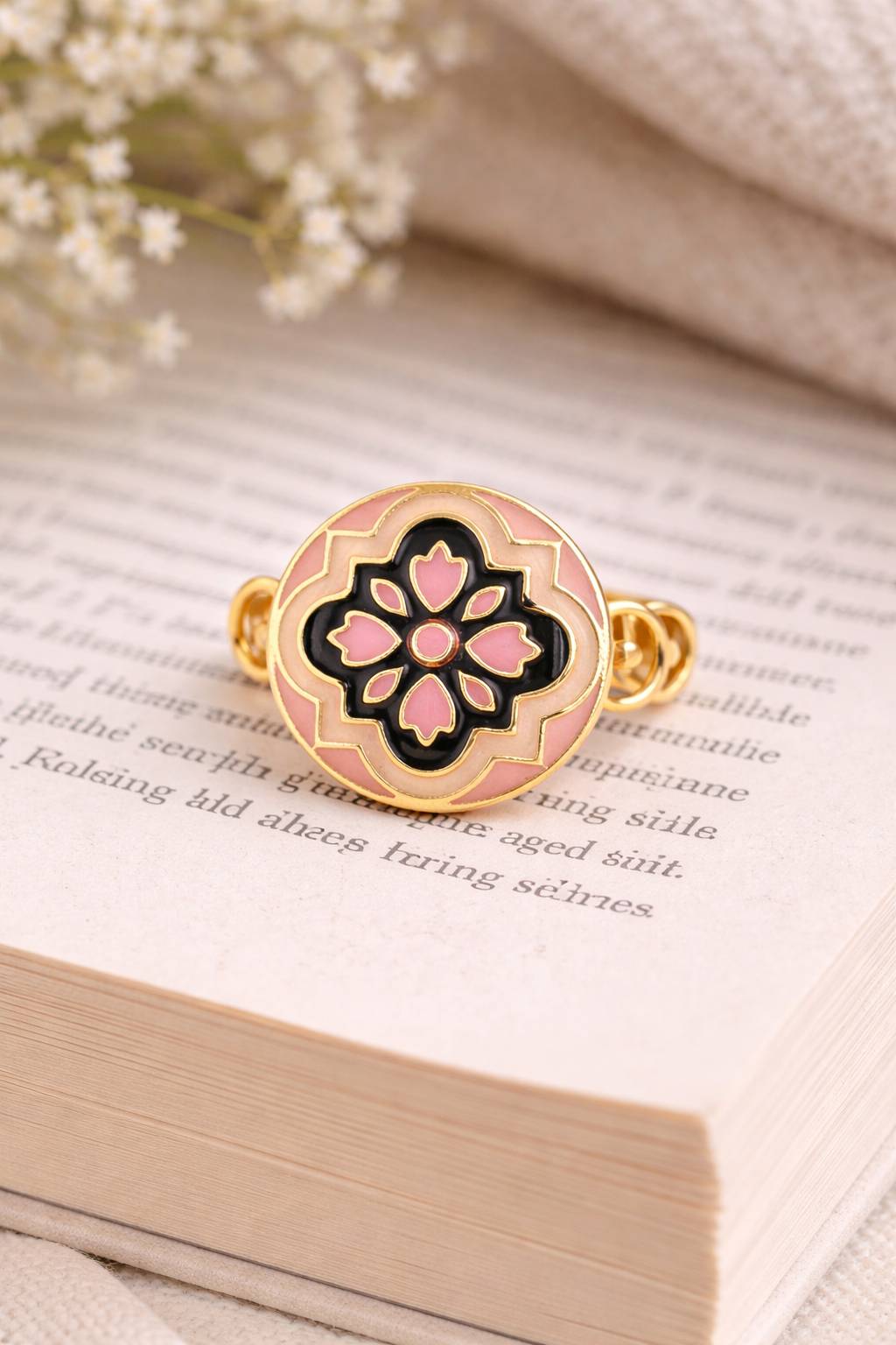 Jewelry/Gold Plated Adjustable Pink Ring in Johkibazar - Enhance Your Style -  - Buy Online at SANCTUARY OF JEWELS