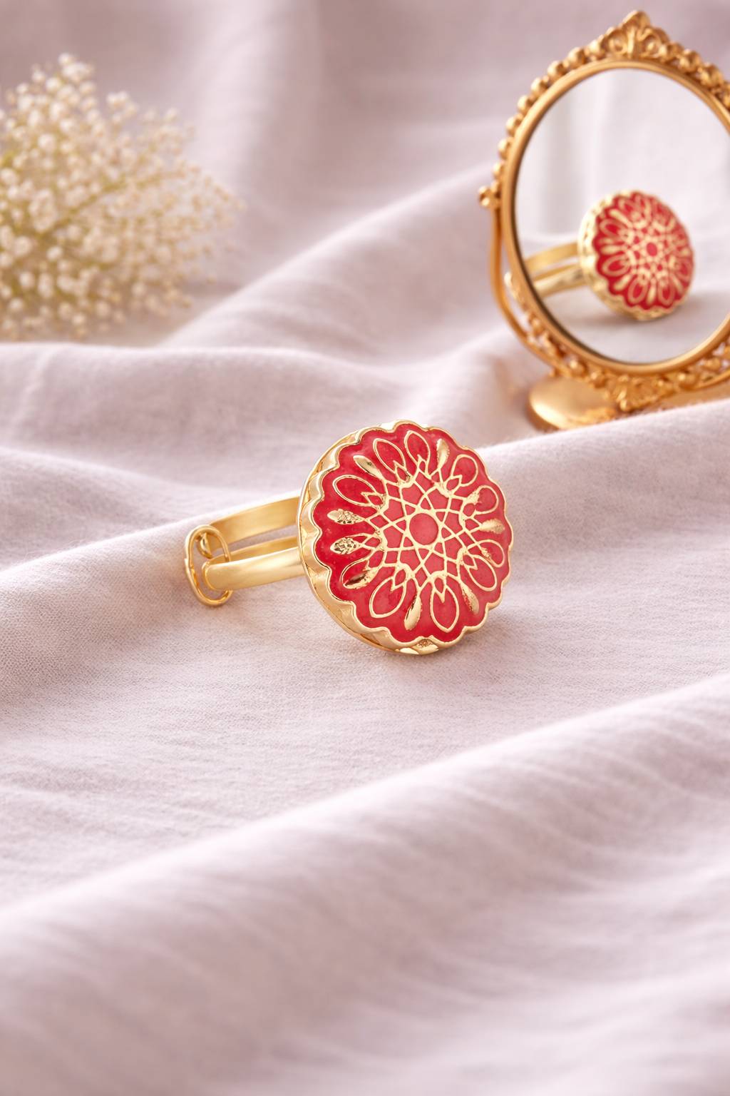 Jewelry/Gold Plated Adjustable Red Ring in Johkibazar - Stylish and Elegant -  - Buy Online at SANCTUARY OF JEWELS