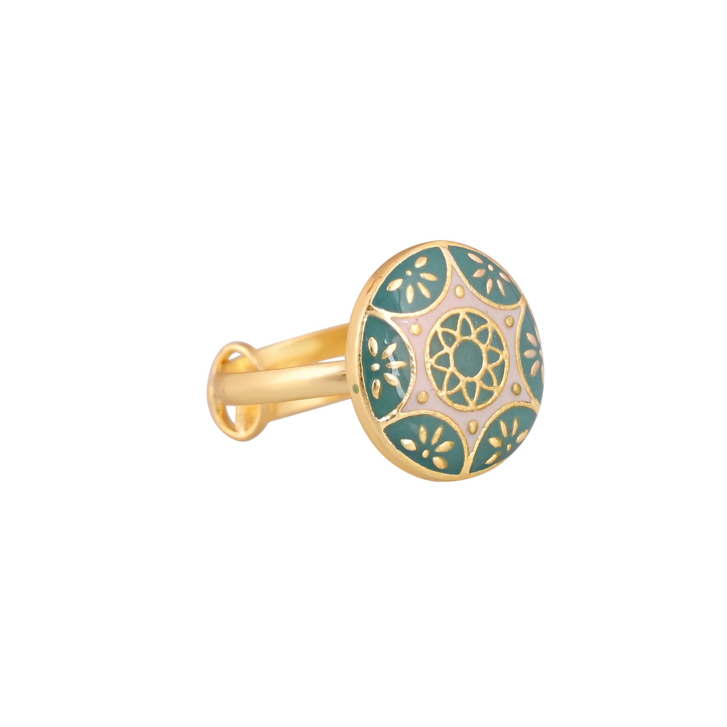 Jewelry/Gold Plated Adjustable Green Ring in Johkibazar - Elevate Your Style - Image 1