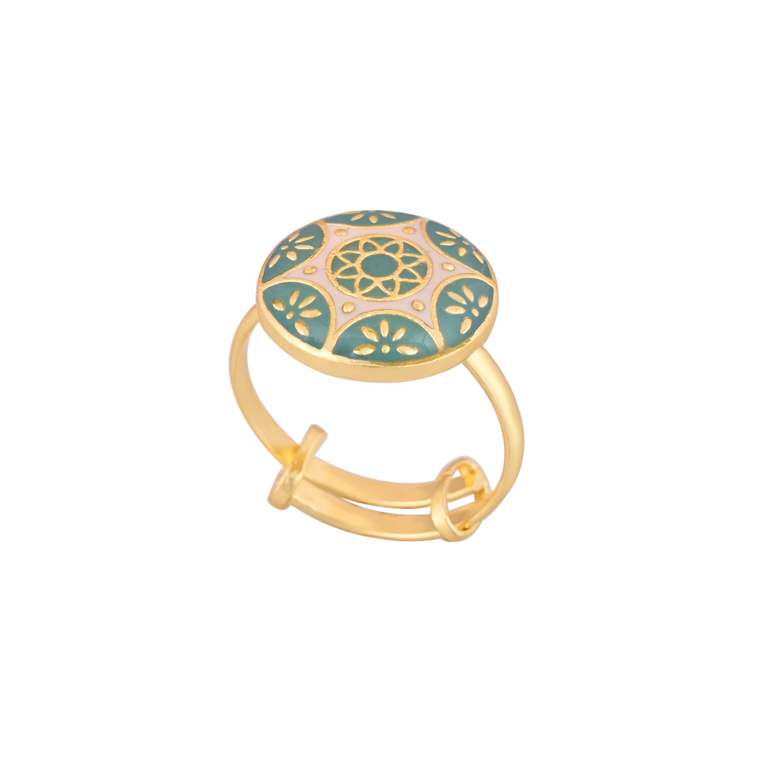 Jewelry/Gold Plated Adjustable Green Ring in Johkibazar - Elevate Your Style - Image 2