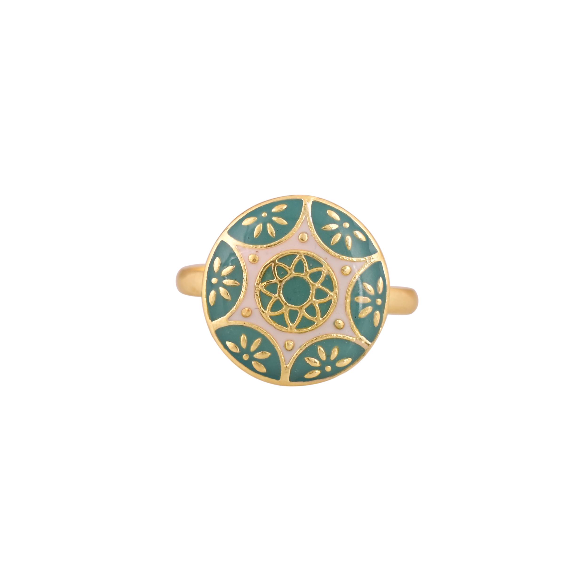 Jewelry/Gold Plated Adjustable Green Ring in Johkibazar - Elevate Your Style - Image 3