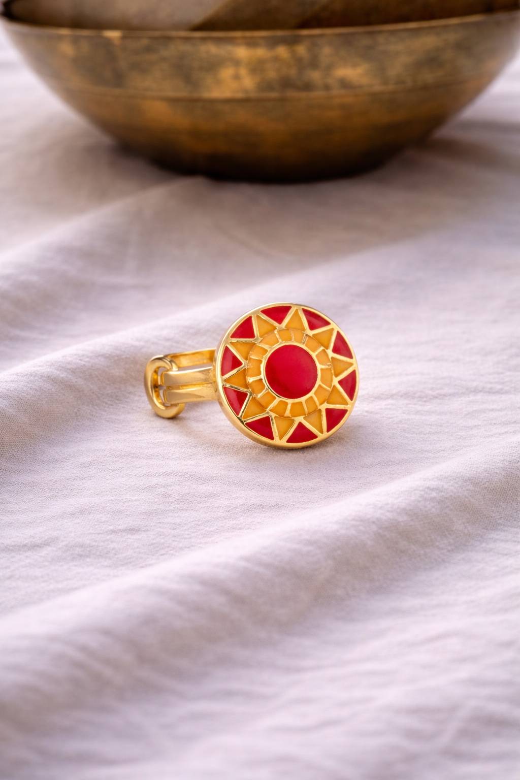 Jewelry/Gold Plated Adjustable Yellow and Red Ring in Johkibazar - Elevate Your Style -  - Buy Online at SANCTUARY OF JEWELS