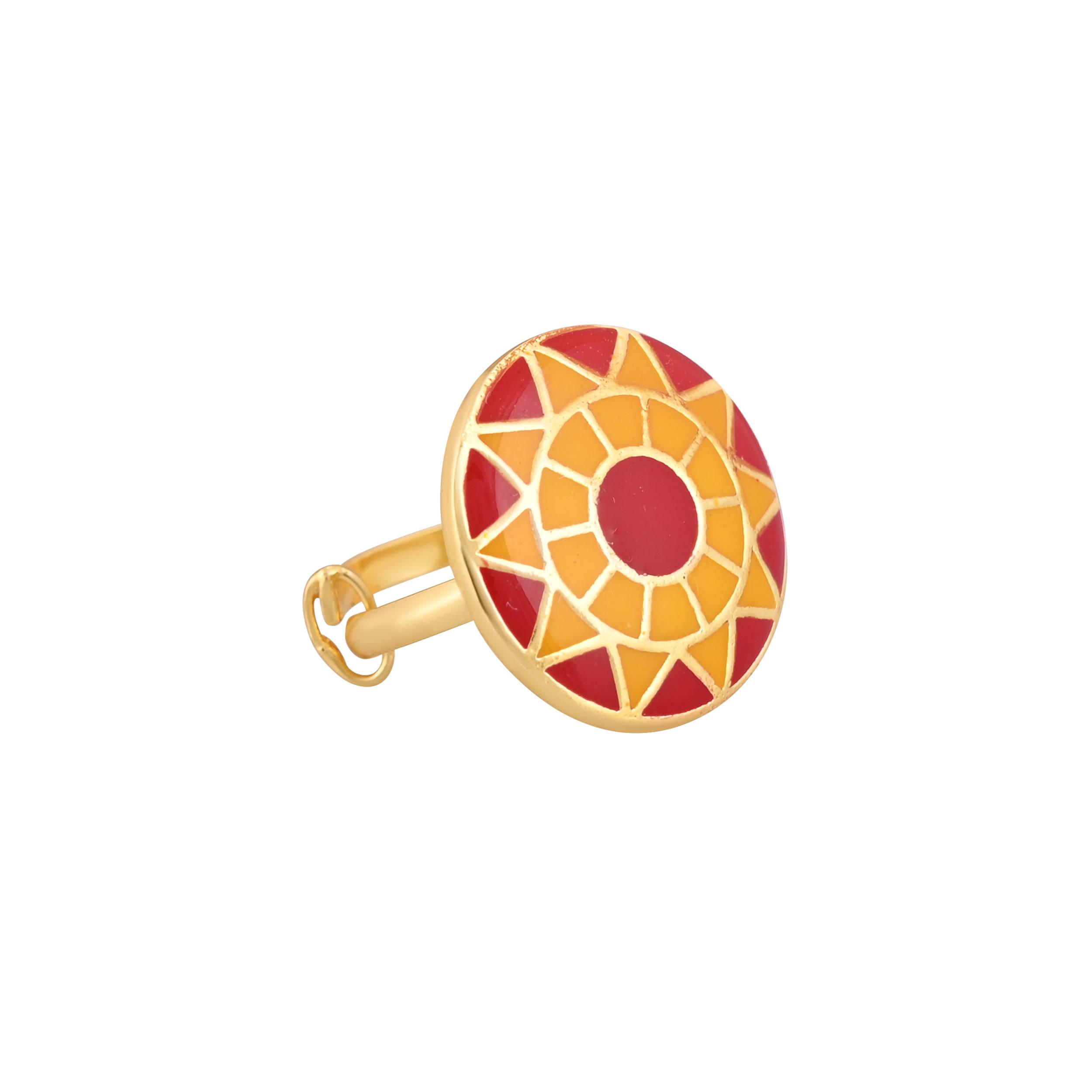Jewelry/Gold Plated Adjustable Yellow and Red Ring in Johkibazar - Elevate Your Style - Image 1