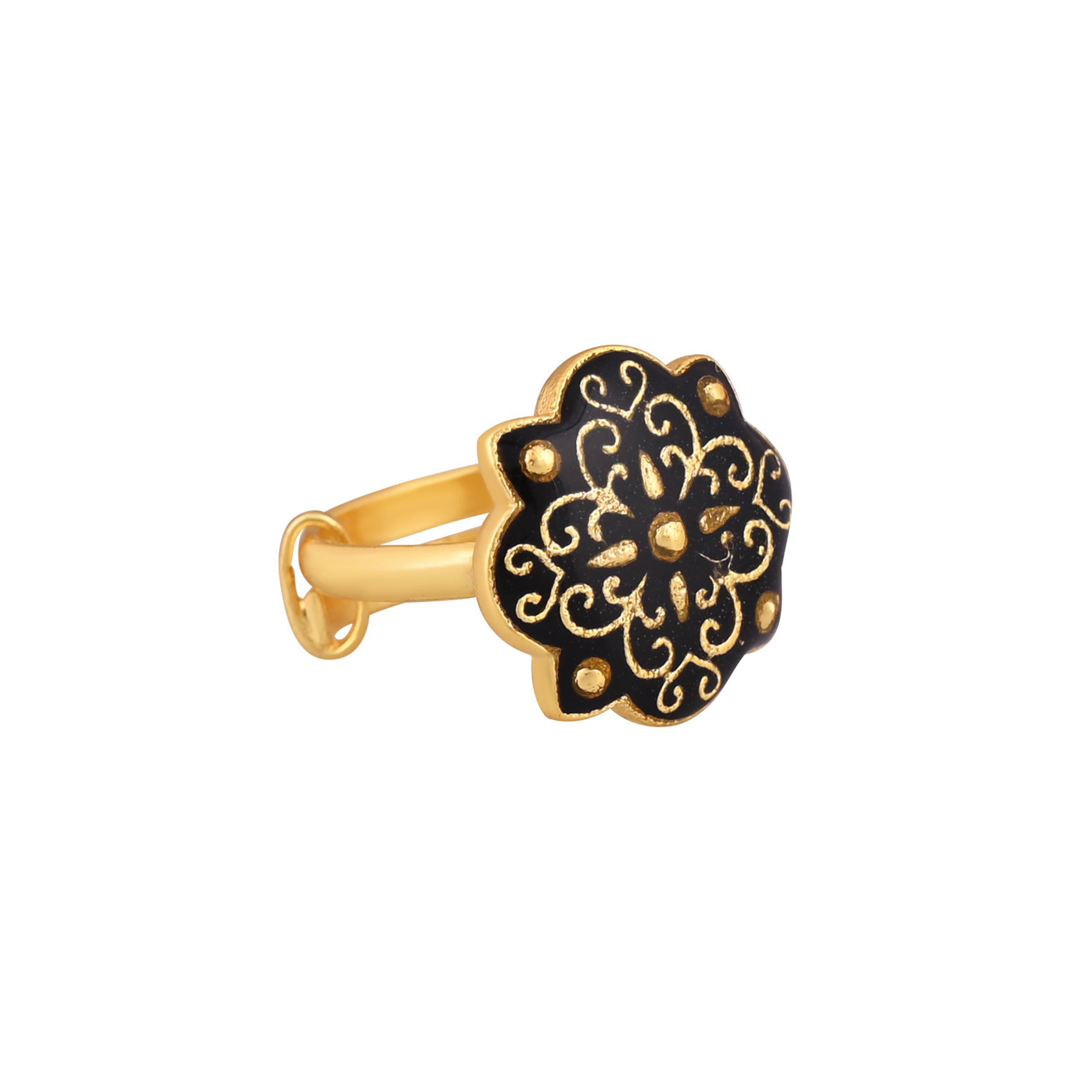 Jewelry/Gold Plated Adjustable Black Ring in Johkibazar - Stylish Accessory - Image 1