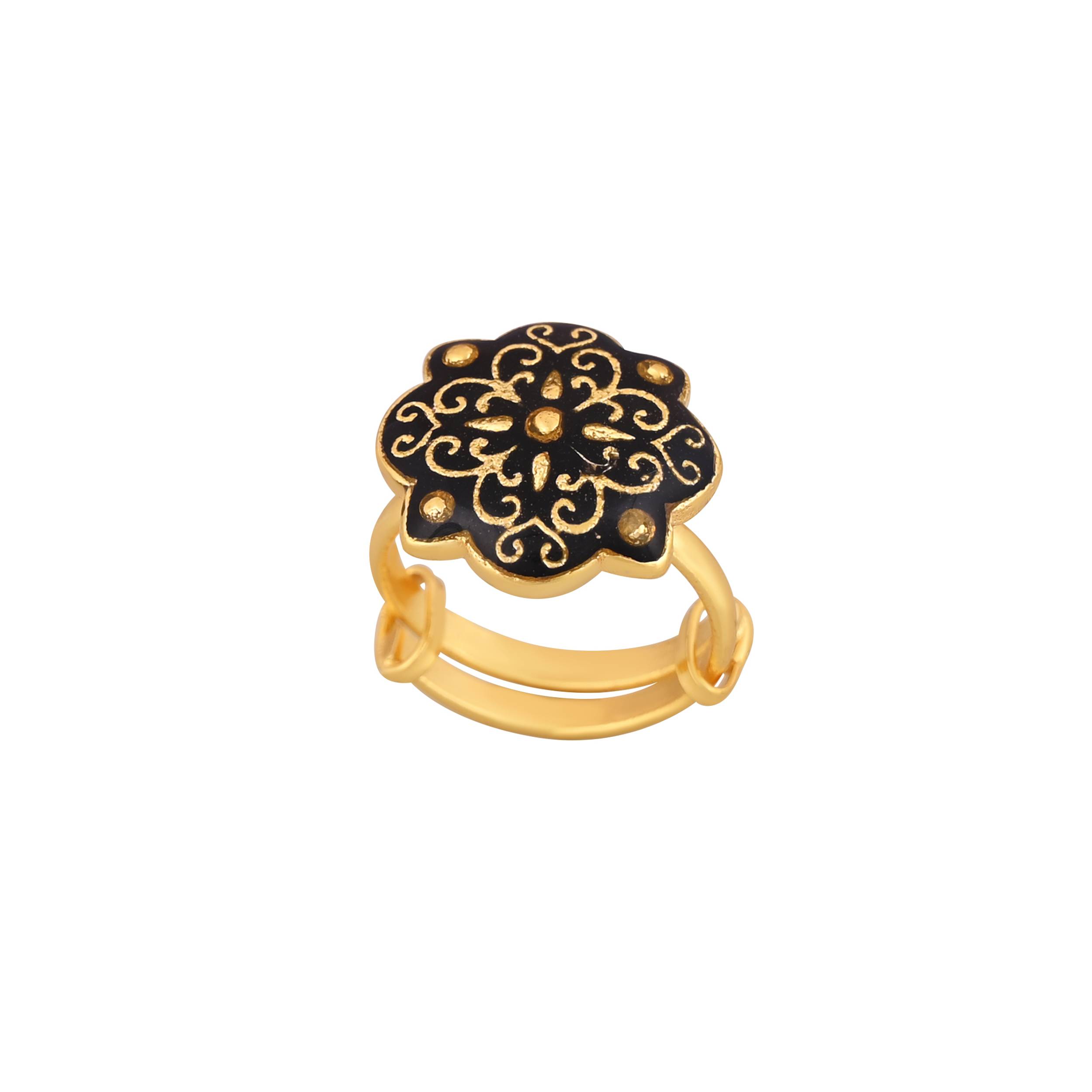 Jewelry/Gold Plated Adjustable Black Ring in Johkibazar - Stylish Accessory - Image 2