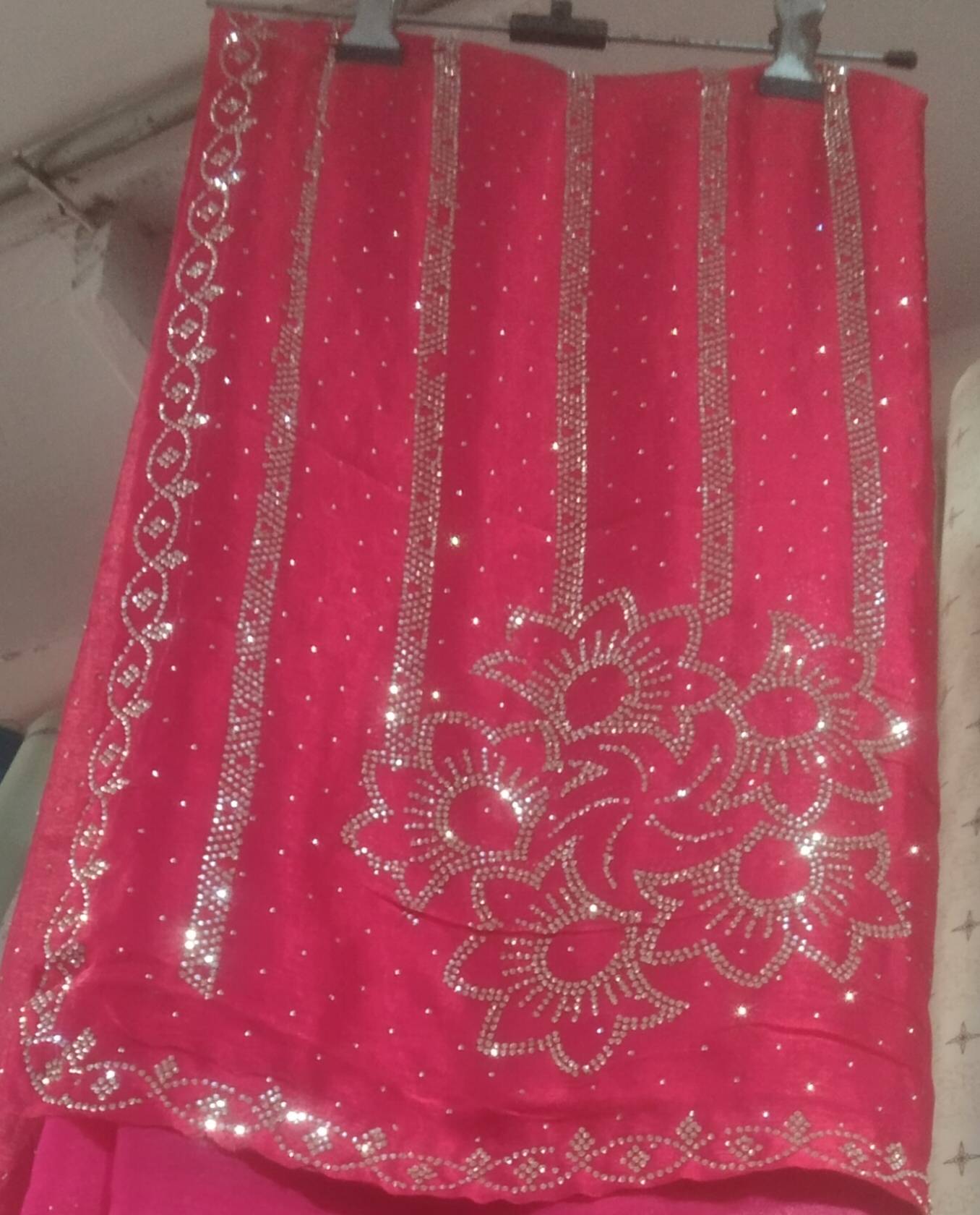 Saree Embellished Red Saree in Mankapur Thana: Elegant Floral Details -  - Buy Online at MAHI SAREE CENTER