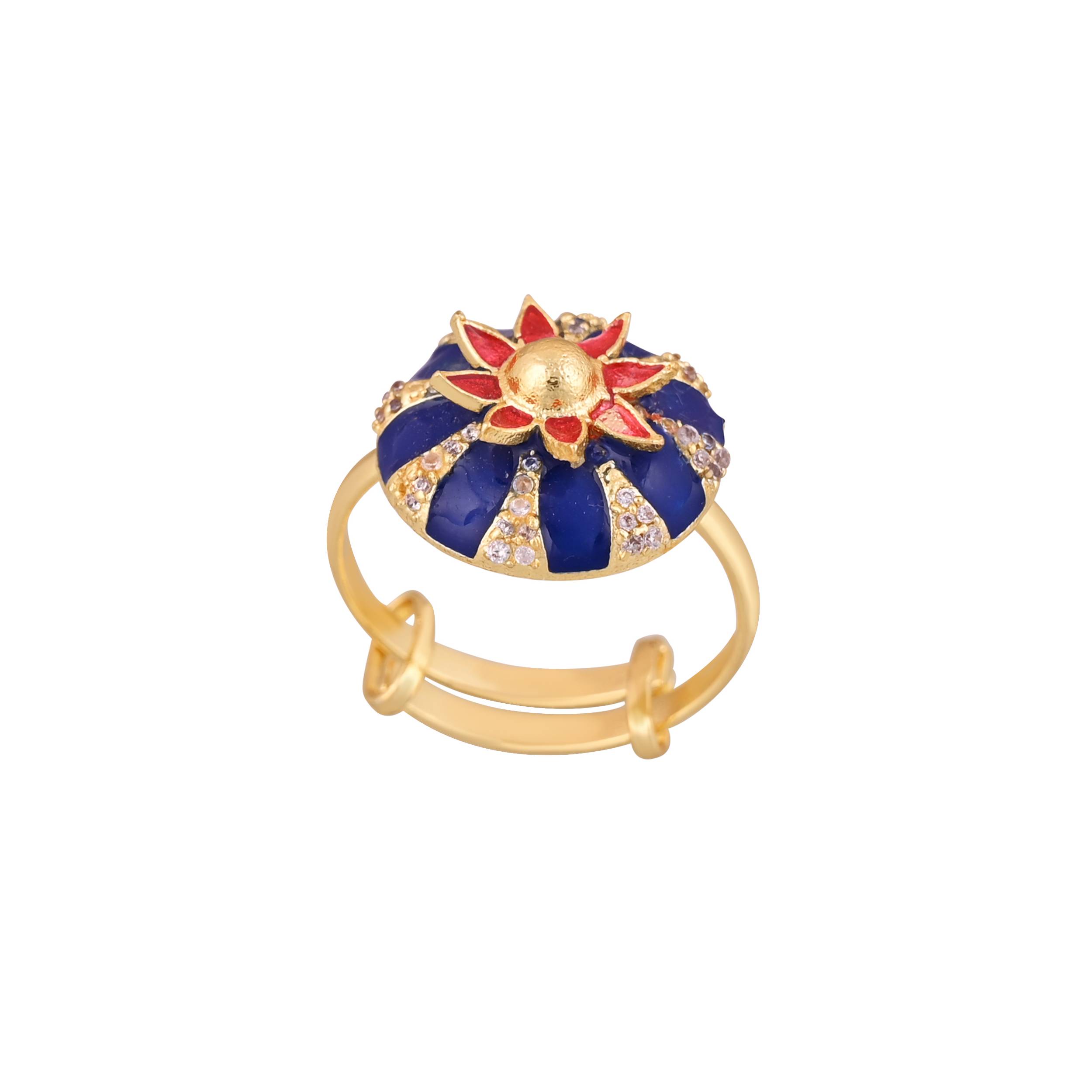 Jewelry/Gold Plated Adjustable Blue Floral Ring in Johkibazar - Stylish Accessory - Image 2