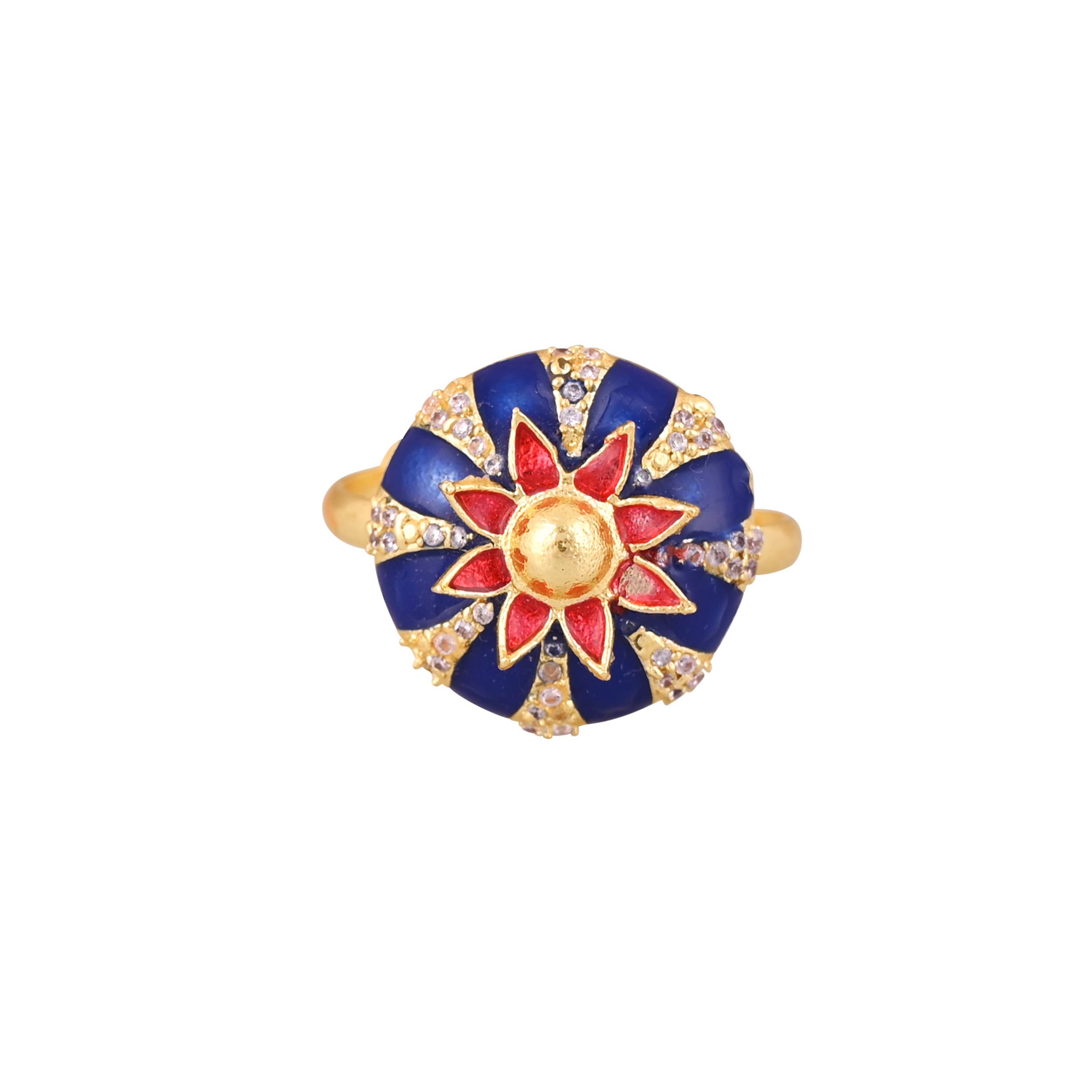 Jewelry/Gold Plated Adjustable Blue Floral Ring in Johkibazar - Stylish Accessory - Image 3