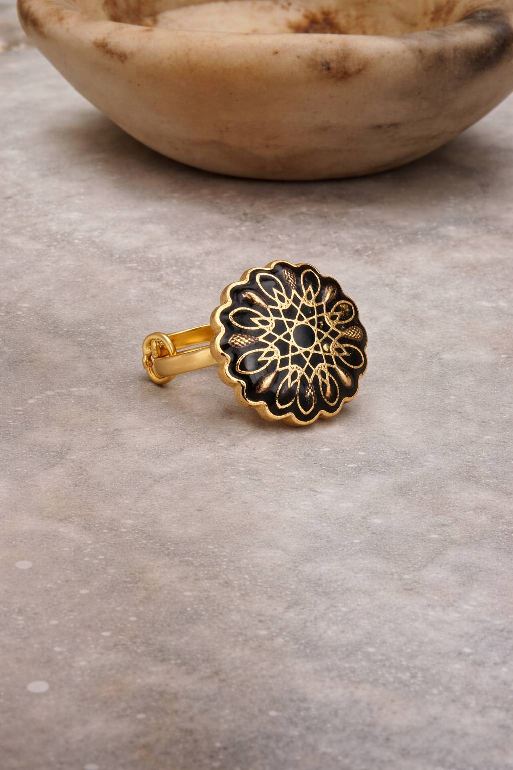 Jewelry/Gold Plated Adjustable Black Ring in Johkibazar - Elevate Your Style -  - Buy Online at SANCTUARY OF JEWELS