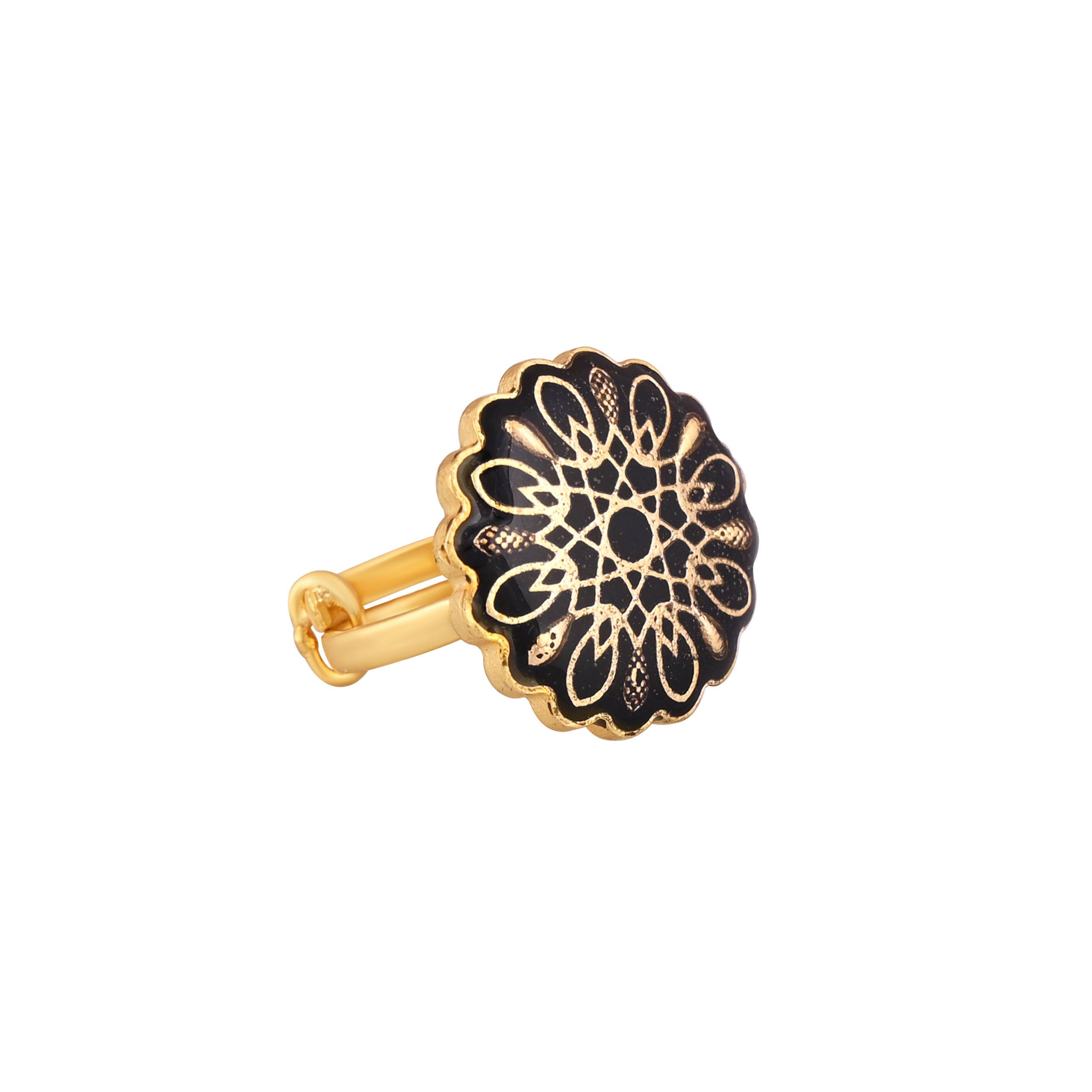 Jewelry/Gold Plated Adjustable Black Ring in Johkibazar - Elevate Your Style - Image 1