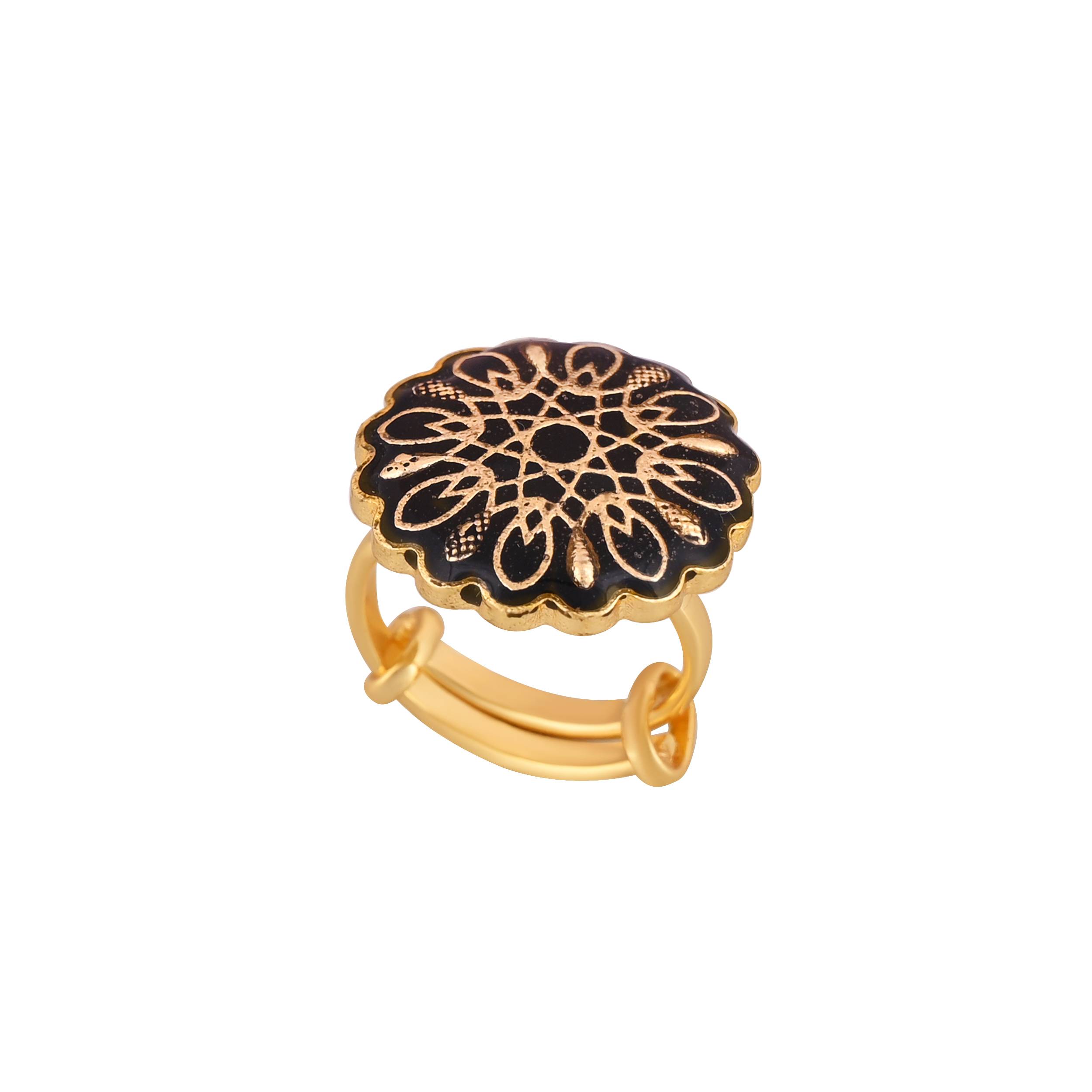 Jewelry/Gold Plated Adjustable Black Ring in Johkibazar - Elevate Your Style - Image 2