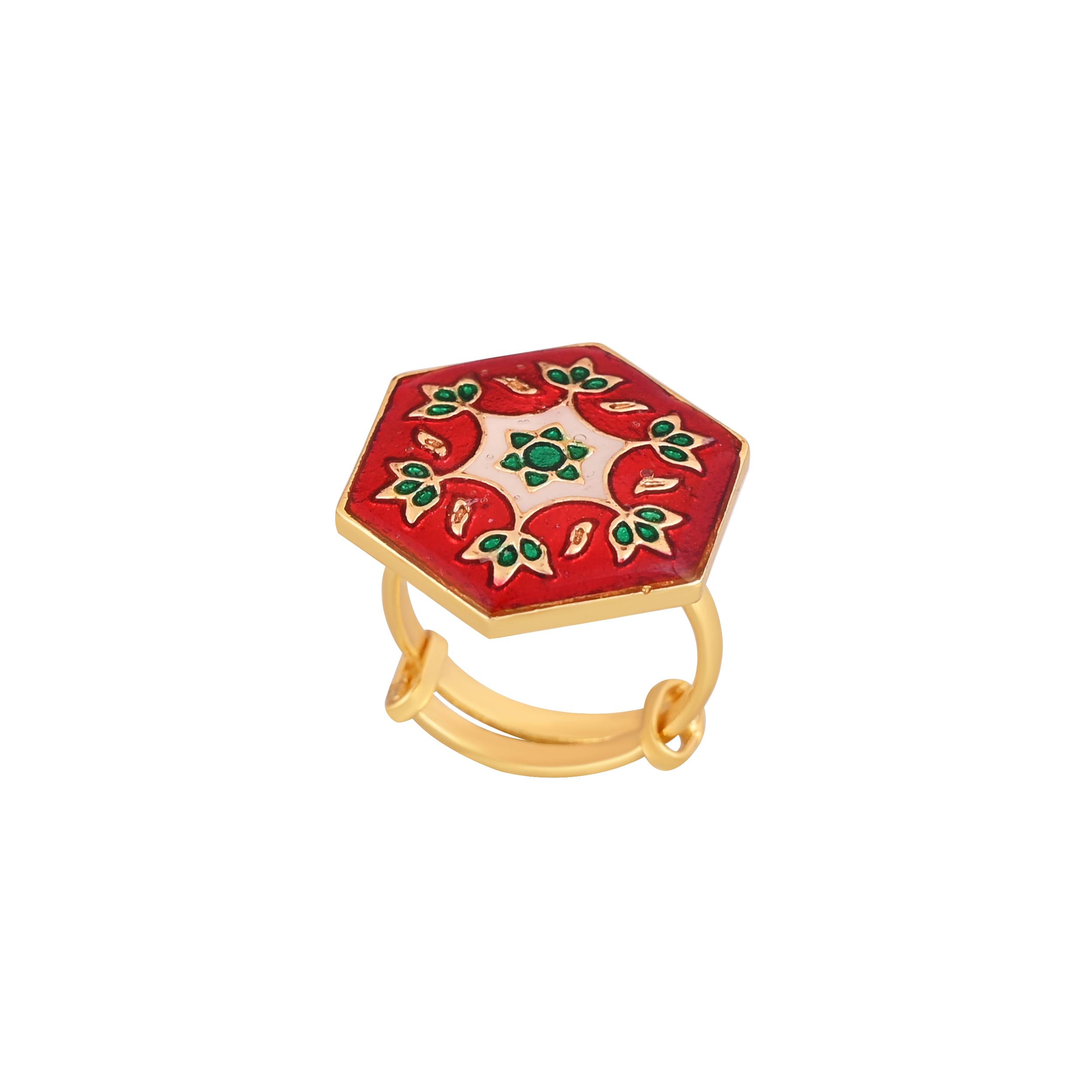 Jewelry/Gold Plated Adjustable Hexagonal Ring in Johkibazar - Elevate Your Style - Image 2