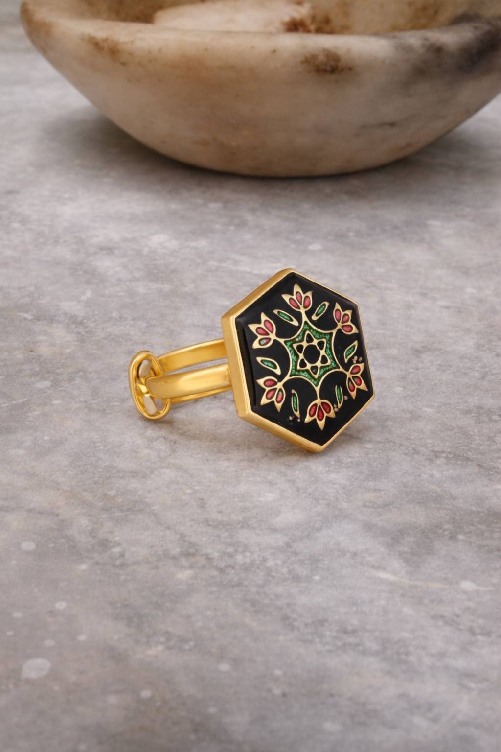Jewelry/Gold Plated Adjustable Hexagonal Ring in Johkibazar - Elevate Your Style -  - Buy Online at SANCTUARY OF JEWELS
