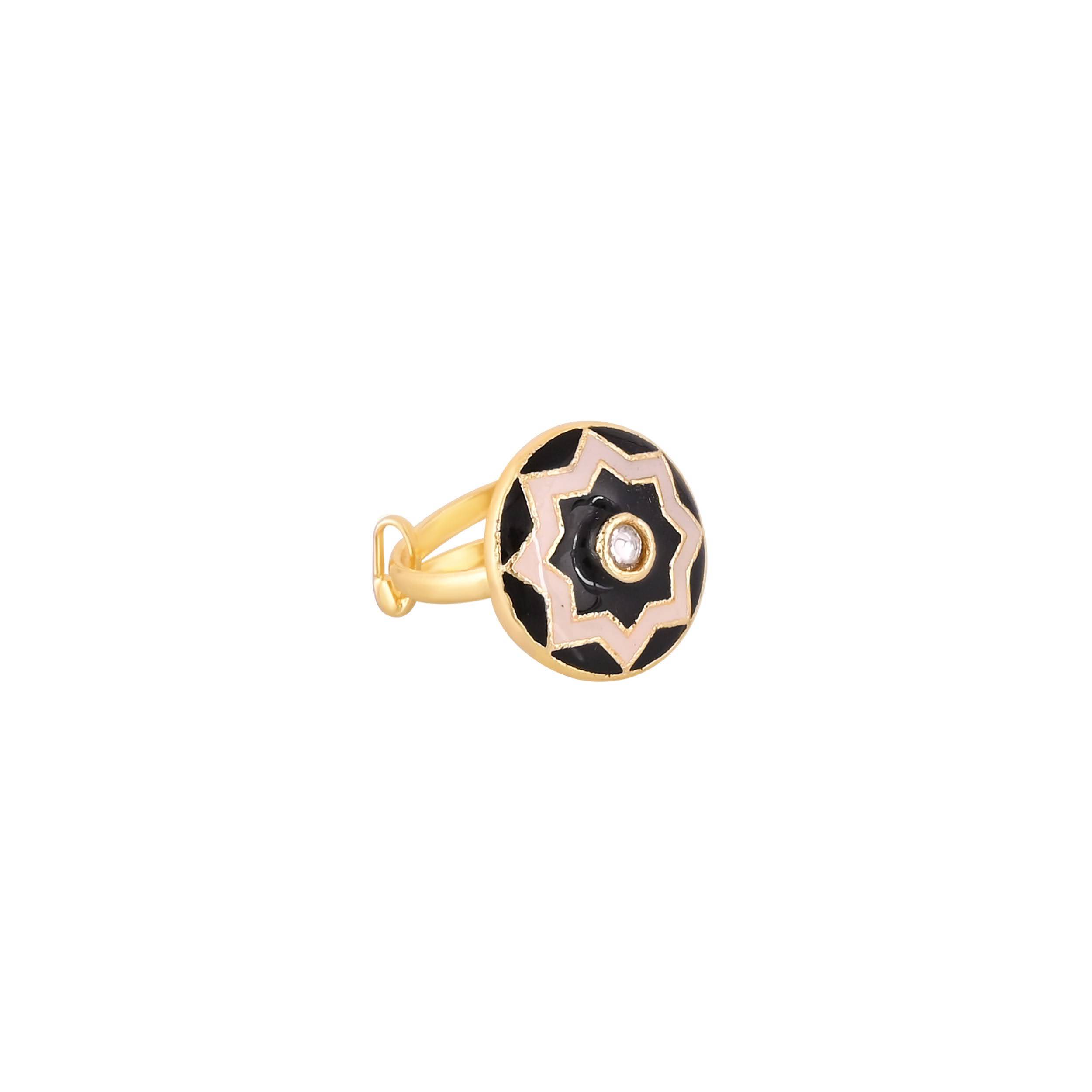 Jewelry/Gold Plated Adjustable Black Ring in Johkibazar - Elegant and Versatile - Image 1