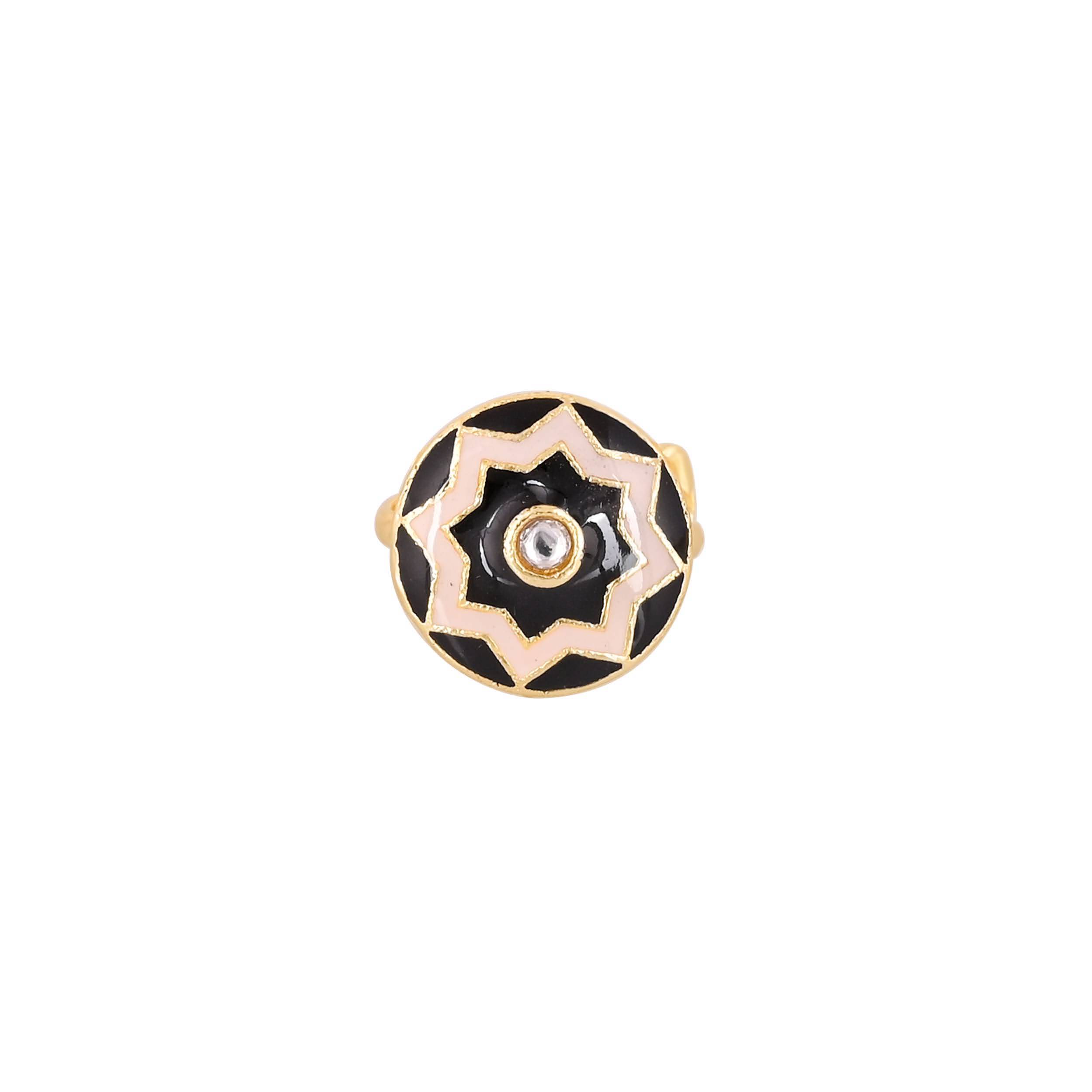 Jewelry/Gold Plated Adjustable Black Ring in Johkibazar - Elegant and Versatile - Image 2
