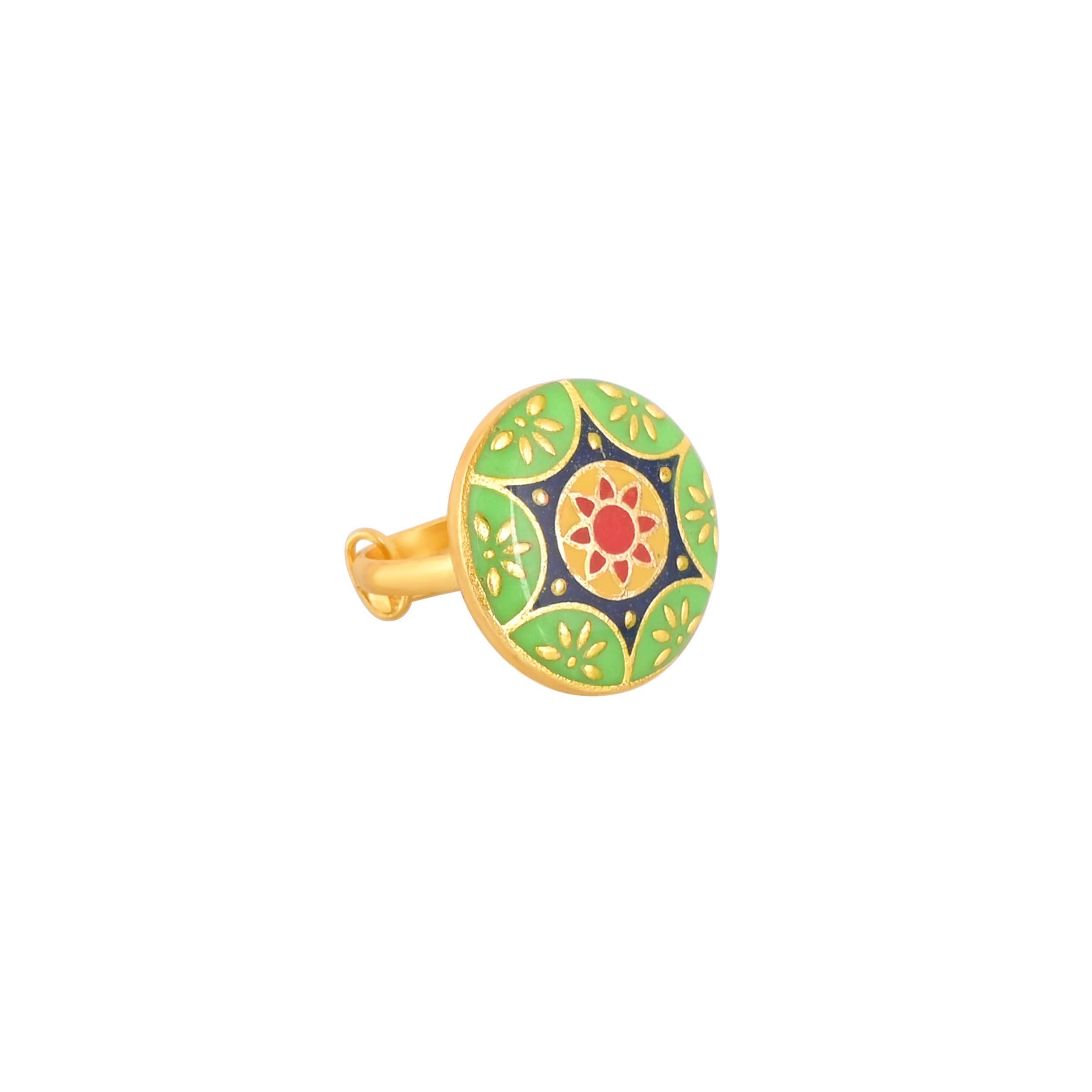 Jewelry/Gold Plated Adjustable Green Ring in Johkibazar - Stylish and Elegant - Image 1