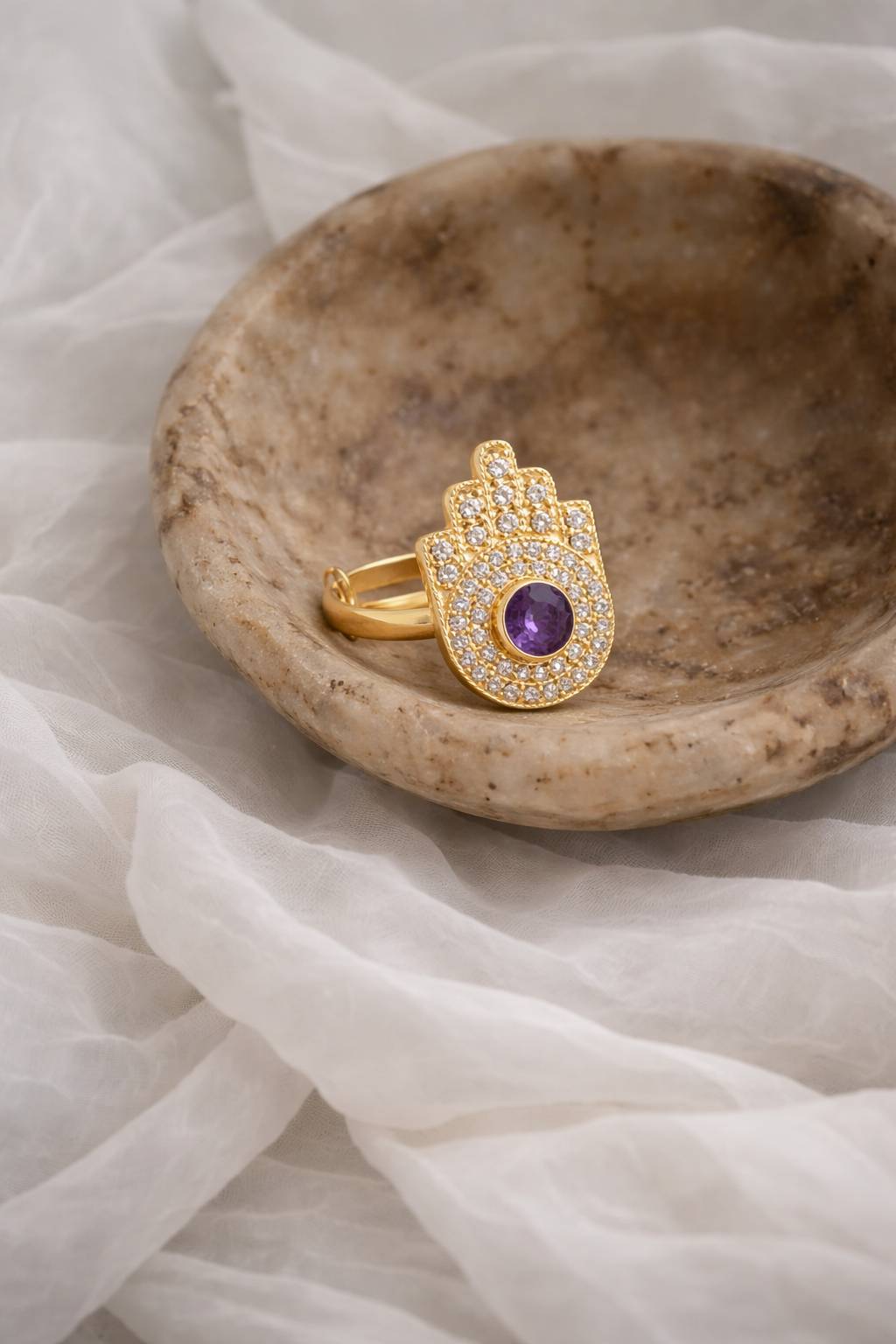 Jewelry/Gold Plated Adjustable Hamsa Hand Ring in Jokhibazar - Symbol of Protection and Elegance -  - Buy Online at SANCTUARY OF JEWELS