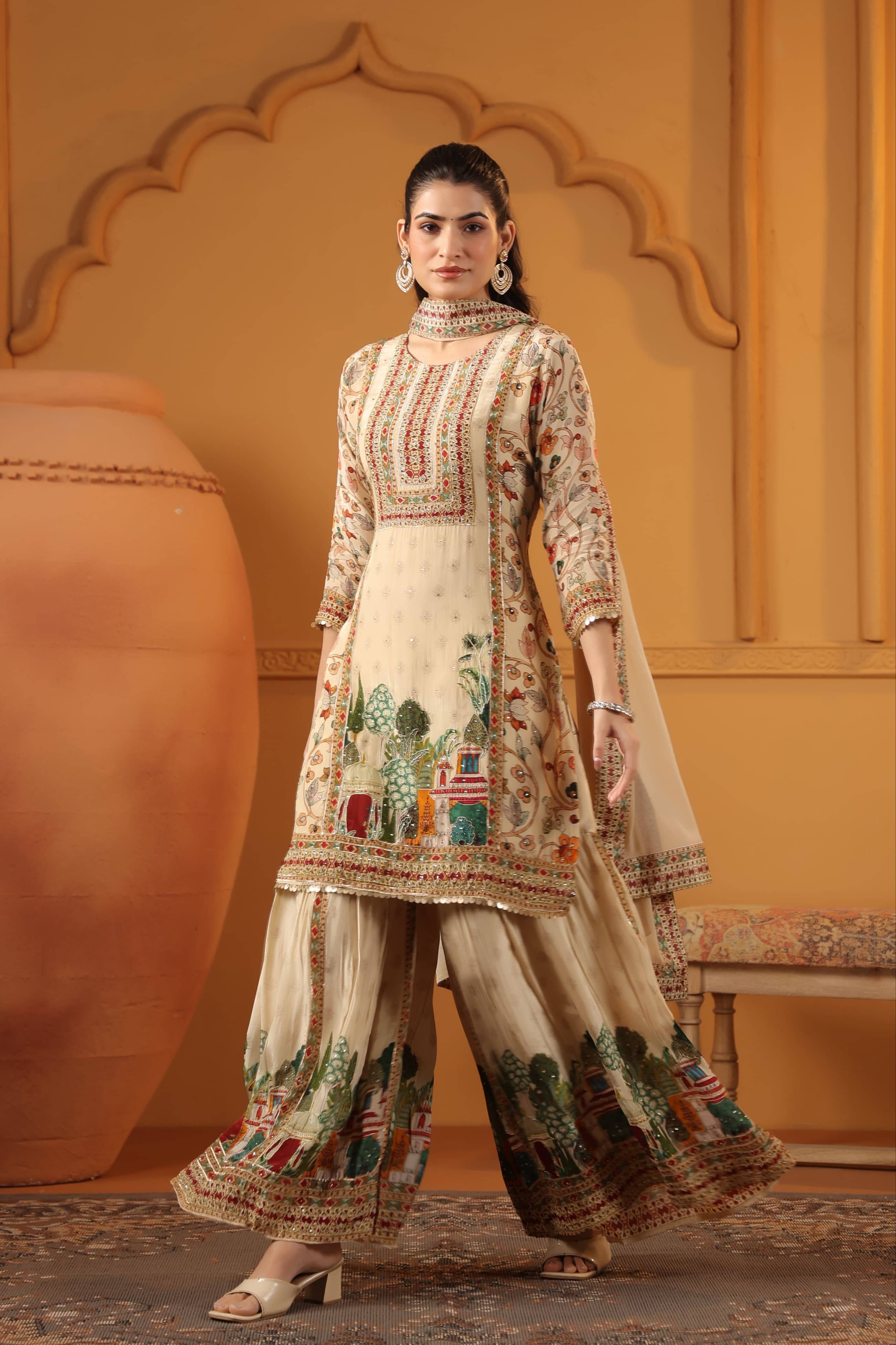 S4U Beautiful Crape Sharara Set in Brahmaniyapara with Sizes 38 to 46 - Stylish and Comfortable -  - Buy Online at RIDDHI FASHION