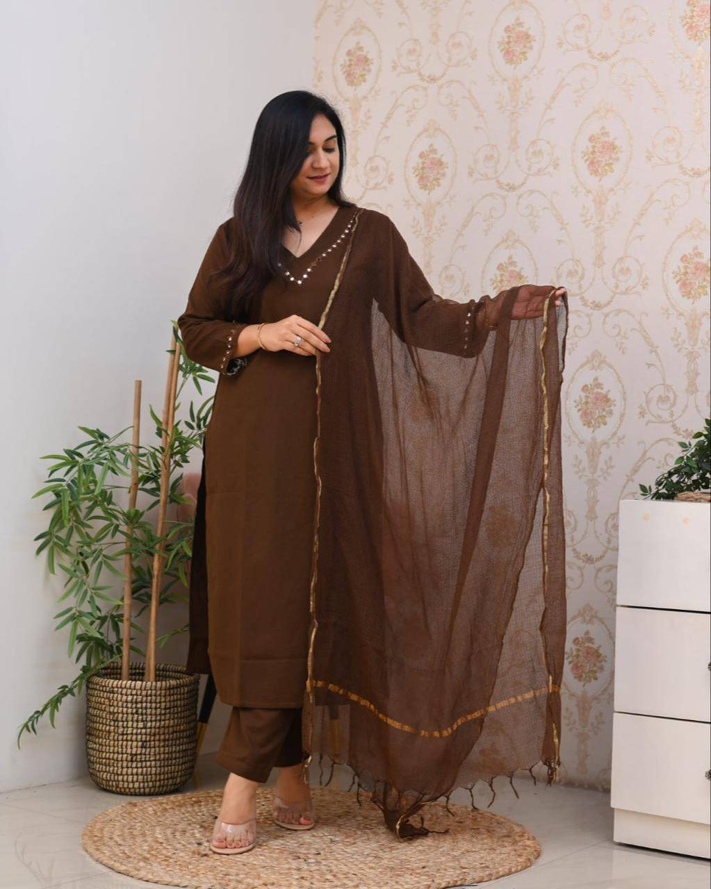  Ethnic Wear Original Mirror Work Cotton Slub in Brahmaniyapara with Zari Work RIDDHI FASHION BRAHMANIYAPARA  Trasiya Road Near  Govindbaug Vegitable Market Pedak Road LANDMARK Govindbaug Vegitable Market