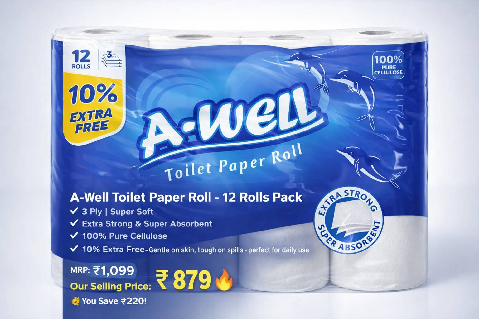 A-Well Toilet Paper Roll in Mumbai - 3-Ply Super Soft and Absorbent -  - Buy Online at NXTGEN SUPERMARKET