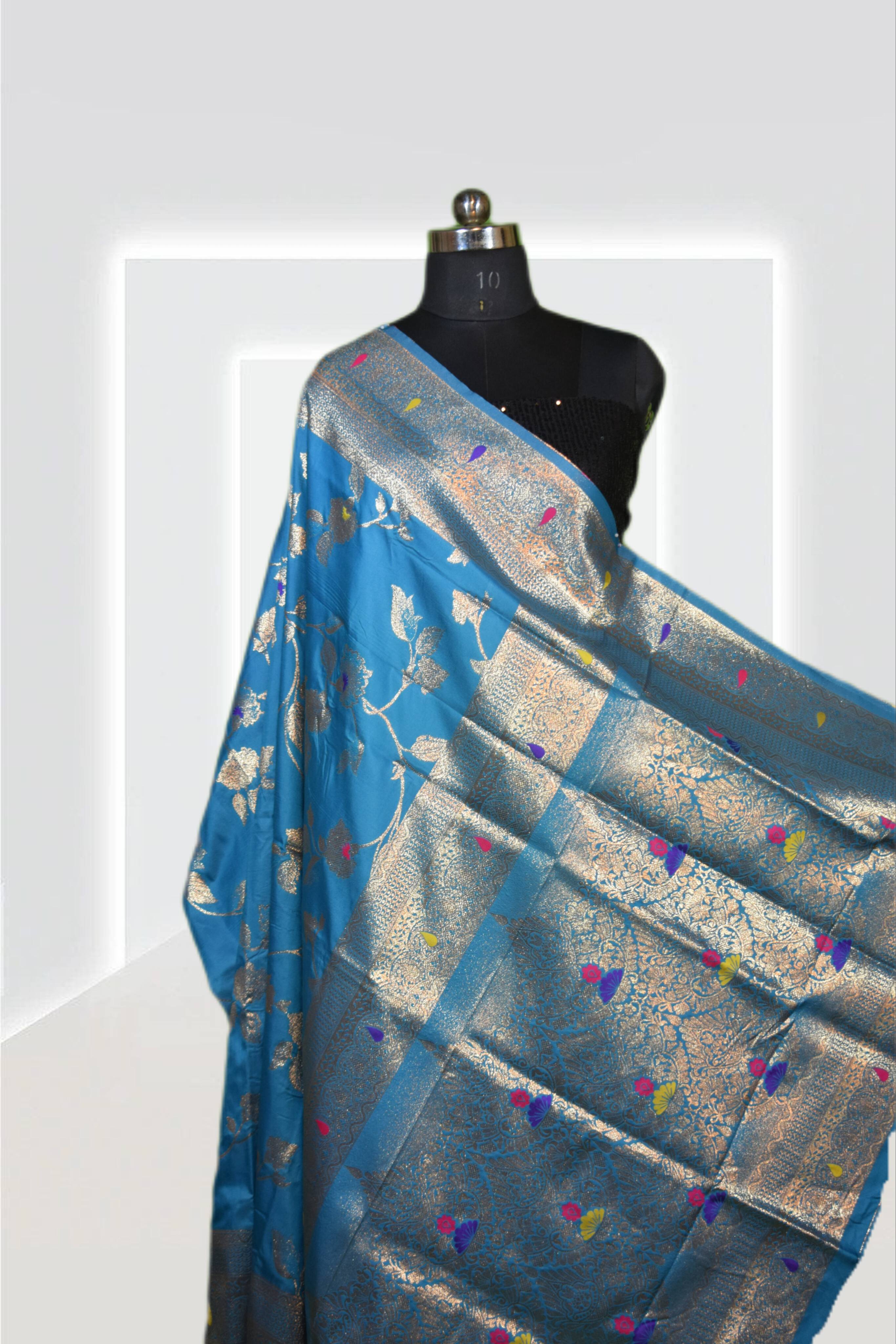  Petthani Silk Saree in Jabalpur: Blue Silk Saree with Golden Zari SHEETESH SONI Shivarnika 210  Opposite Ram  Mandir Trimurti Nagar Jabalpur LANDMARK Behind Little Angel School