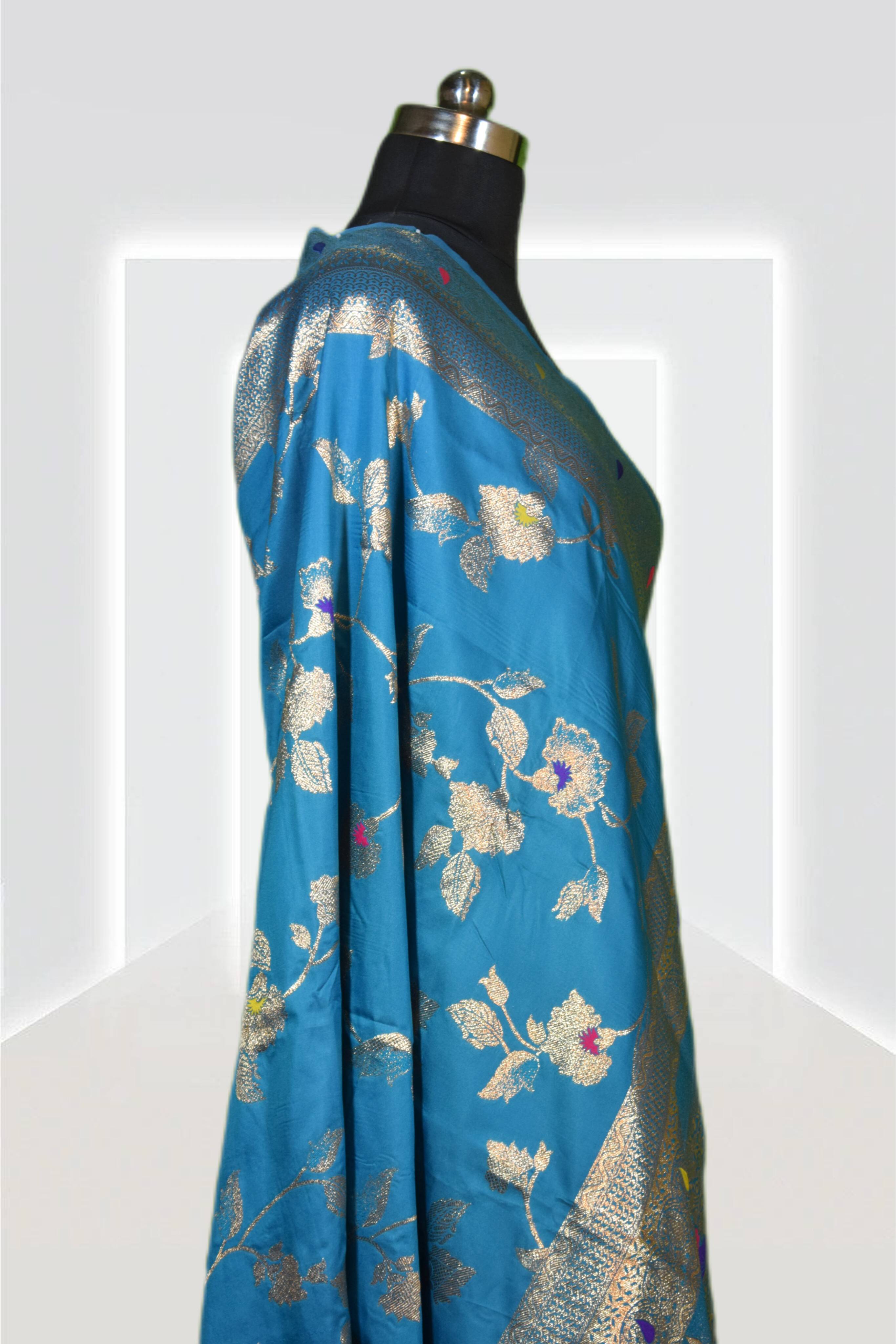Petthani Silk Saree in Jabalpur: Blue Silk Saree with Golden Zari - Image 1