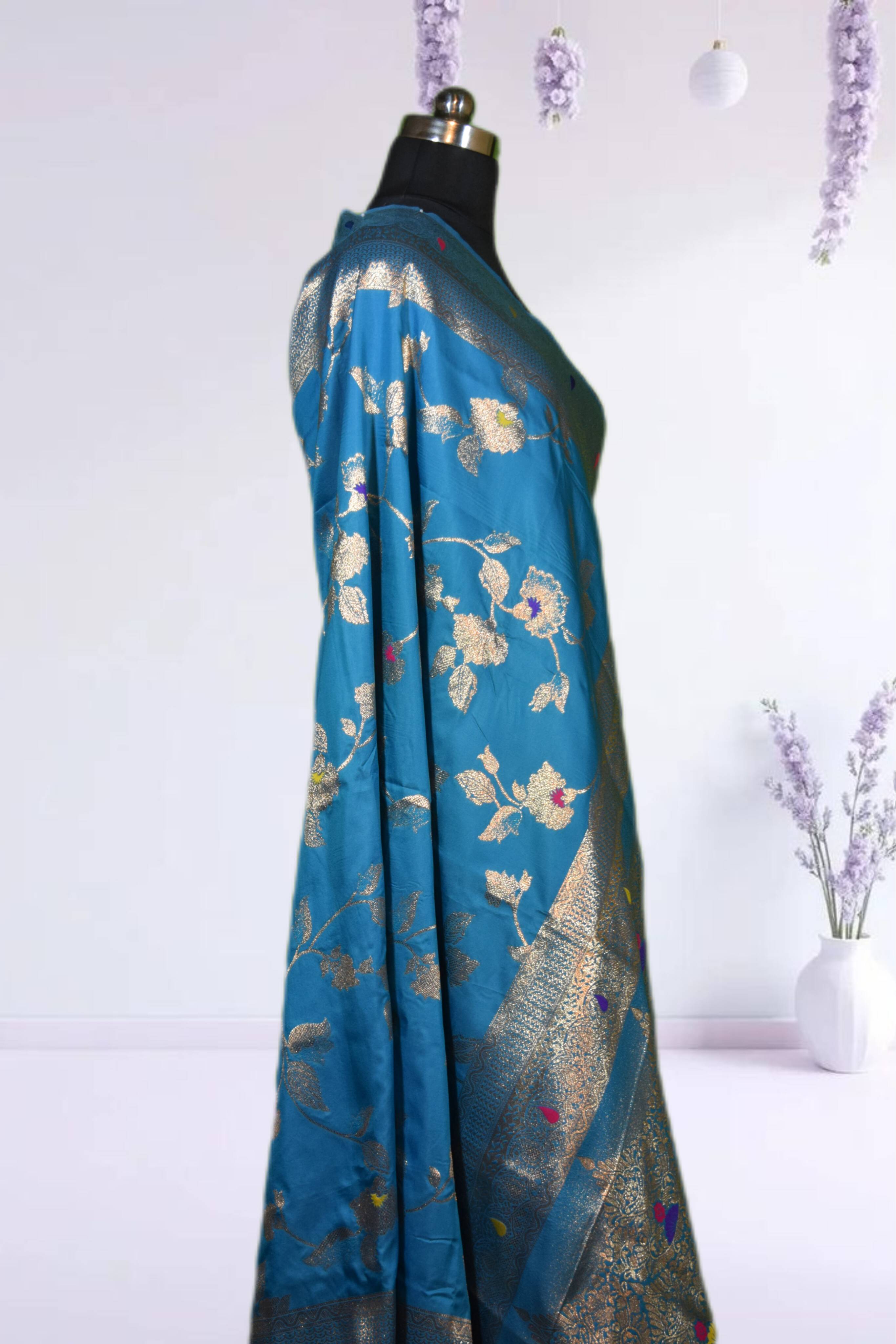 Petthani Silk Saree in Jabalpur: Blue Silk Saree with Golden Zari - Image 2