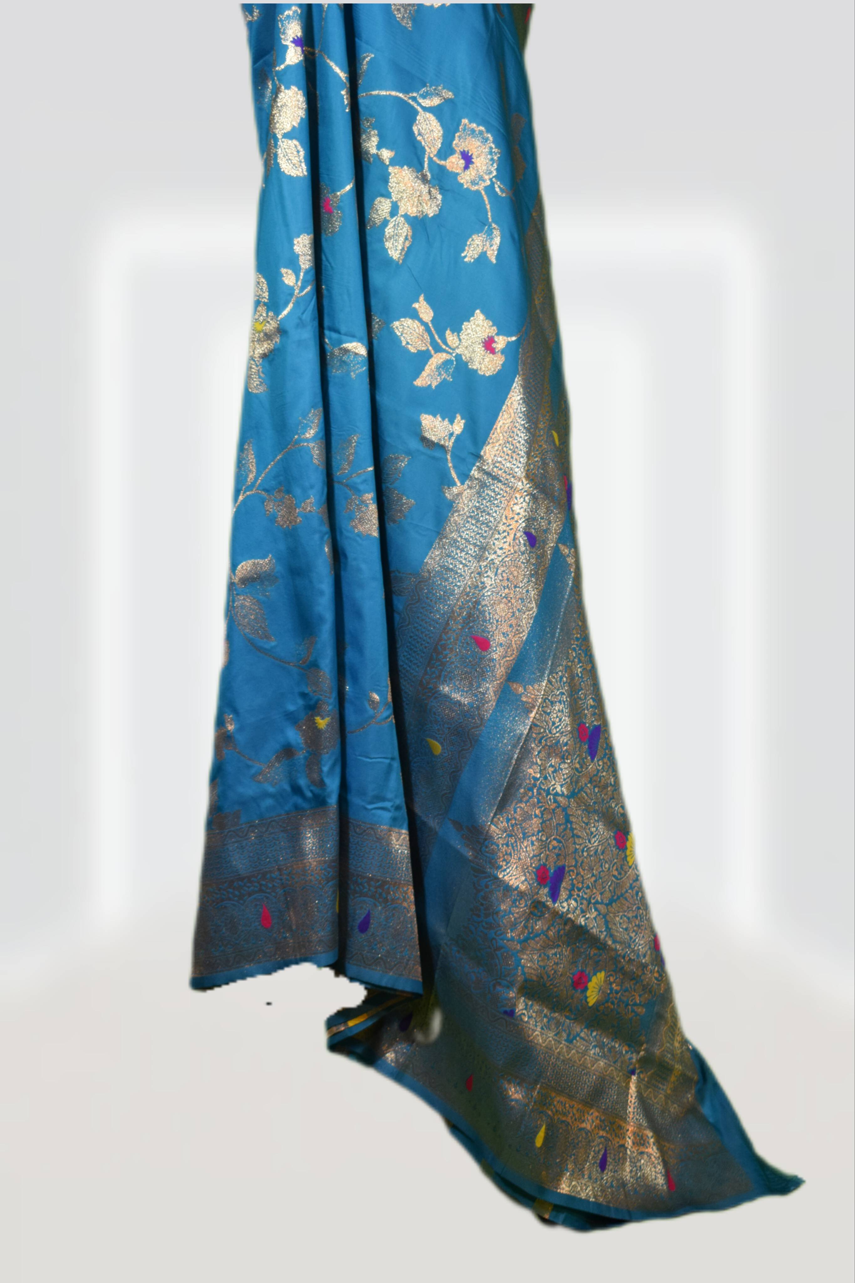 Petthani Silk Saree in Jabalpur: Blue Silk Saree with Golden Zari - Image 3
