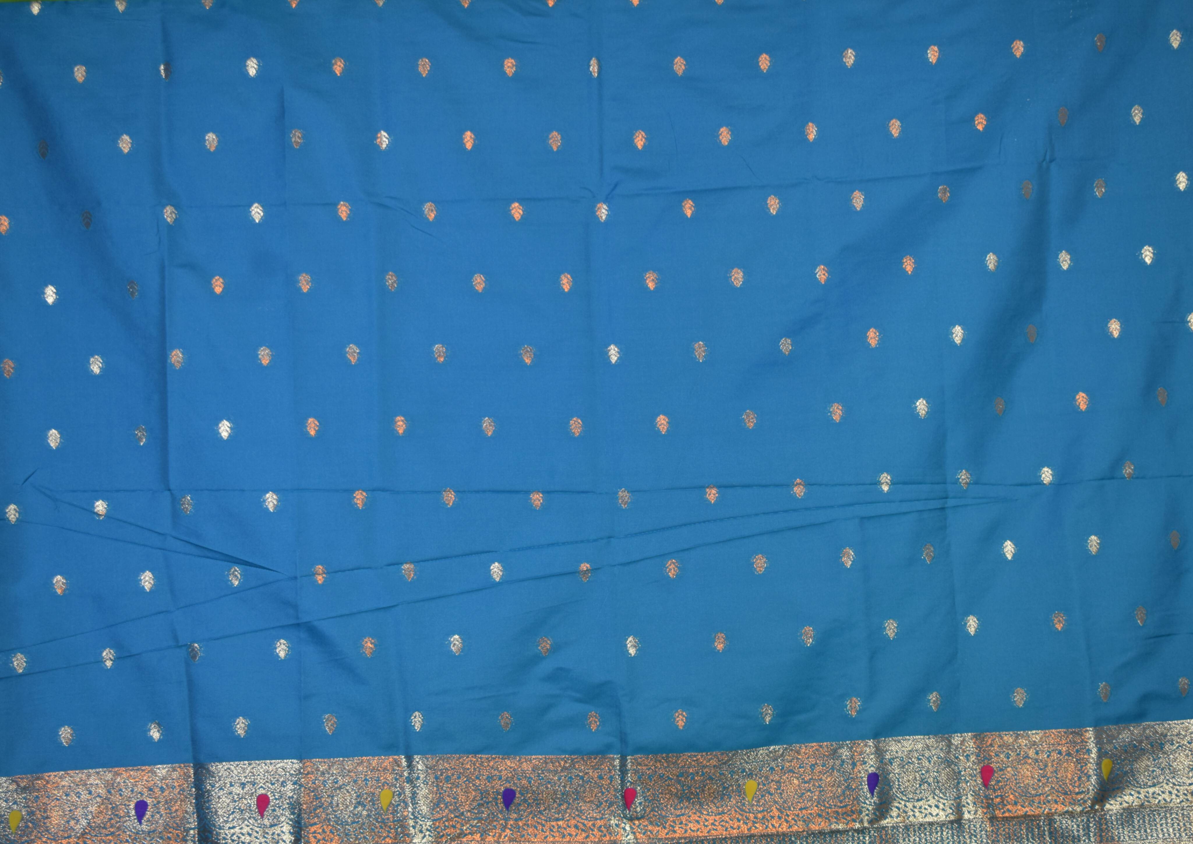 Petthani Silk Saree in Jabalpur: Blue Silk Saree with Golden Zari - Image 4