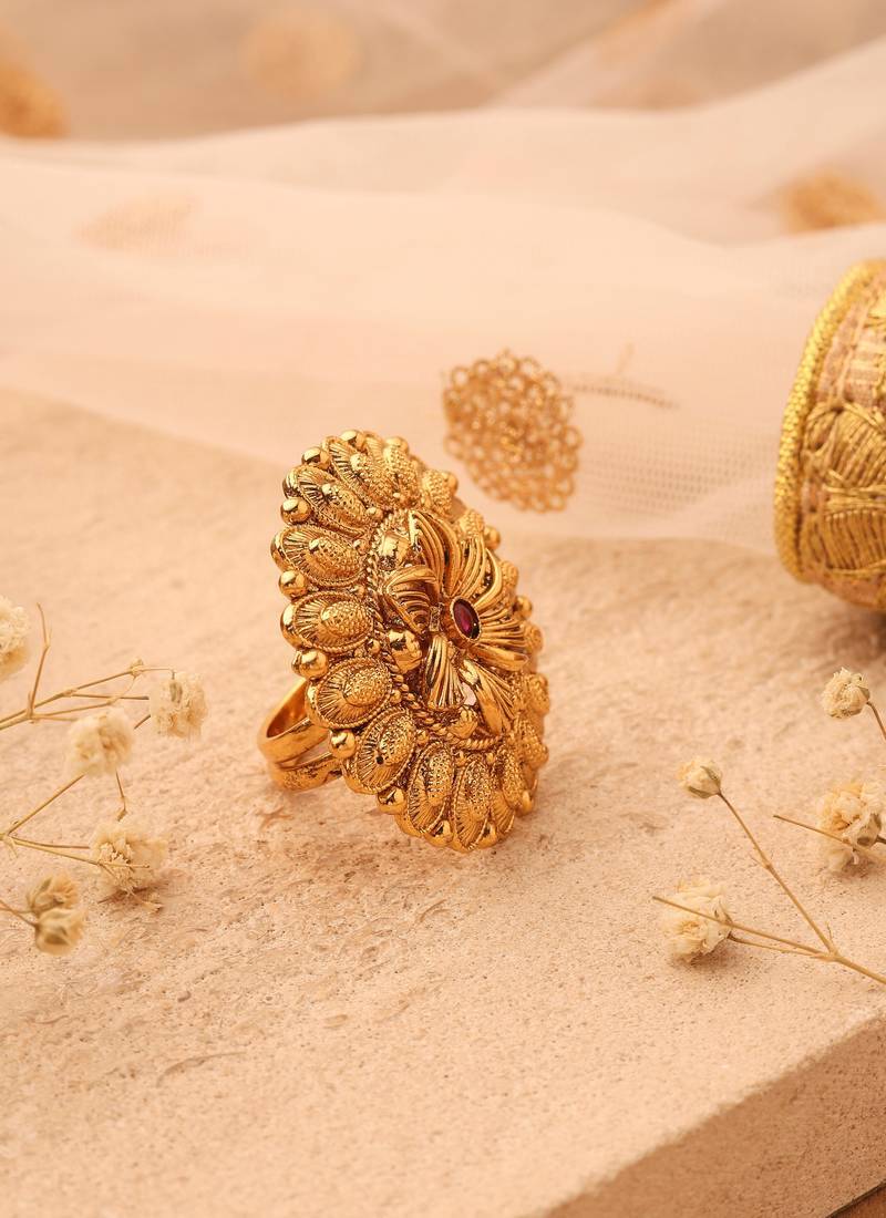 Antique Gold Plated Floral Ring in Sagolband Kangabam Leikai - Exquisite Craftsmanship -  - Buy Online at KANGABAM SURAJ SINGH