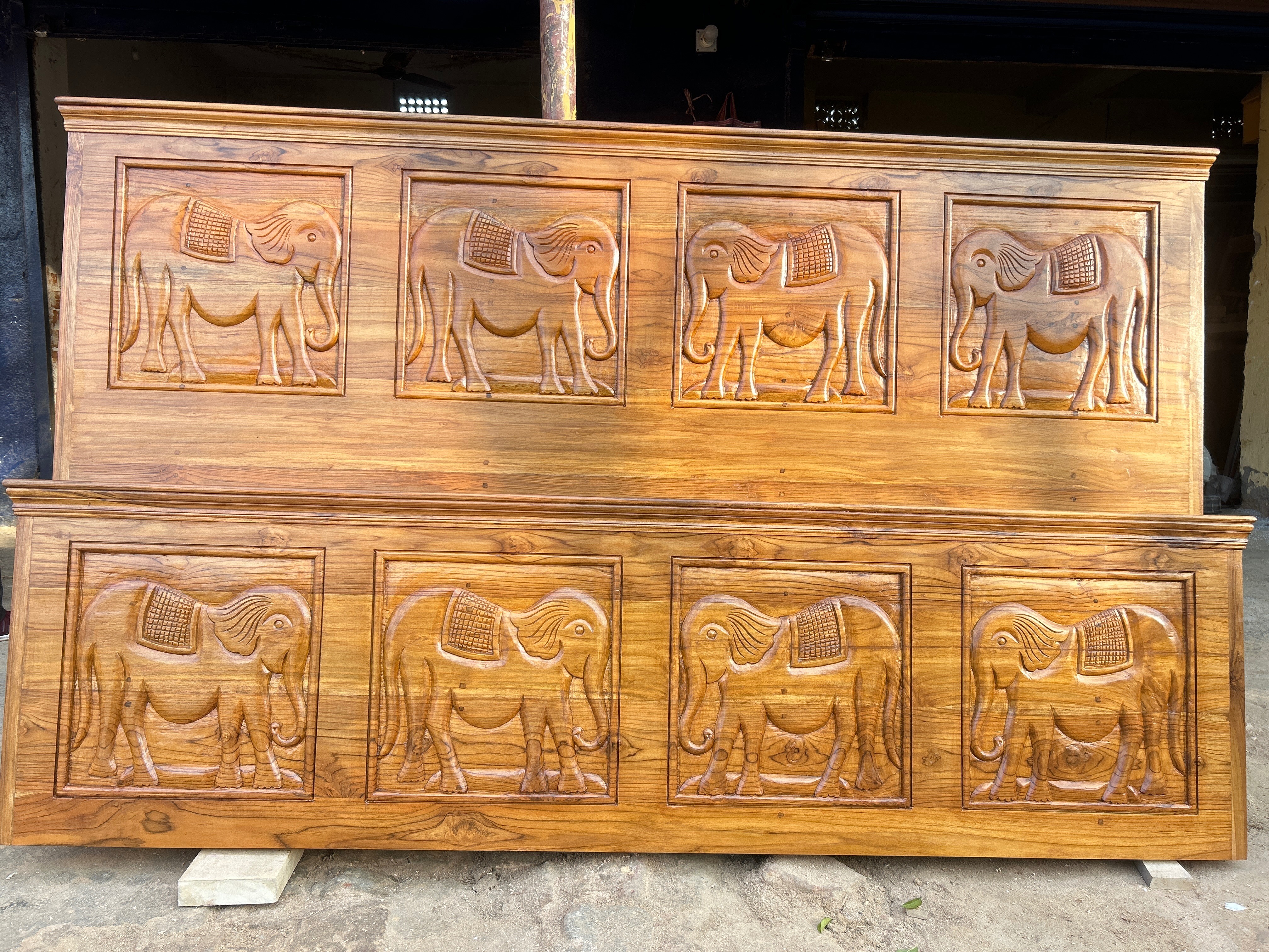 Wooden Bed Frame in C O LAKHI with Artistic Elephant Carvings -  - Buy Online at LAKHI FURNITURE