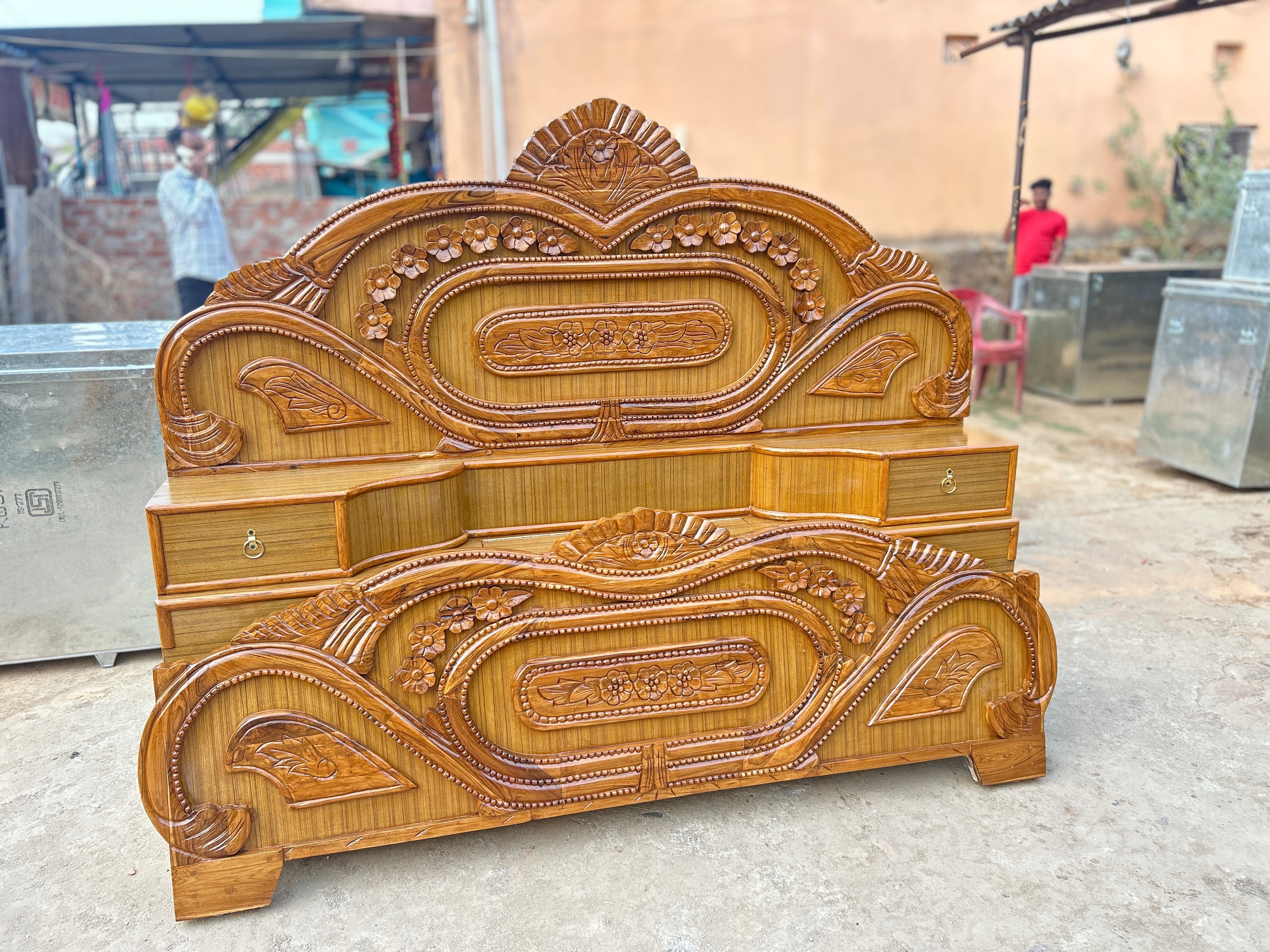 Furniture Ornate Wooden Bed Frame in C O LAKHI with Artistic Floral Carvings -  - Buy Online at LAKHI FURNITURE