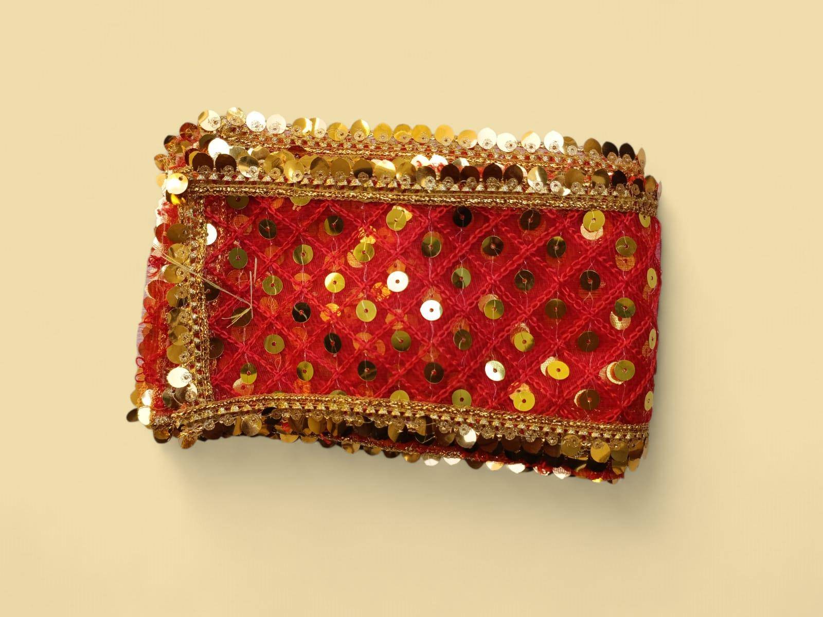 Mata Ki Chunari Sequin Work On Tissue Net - Image 1