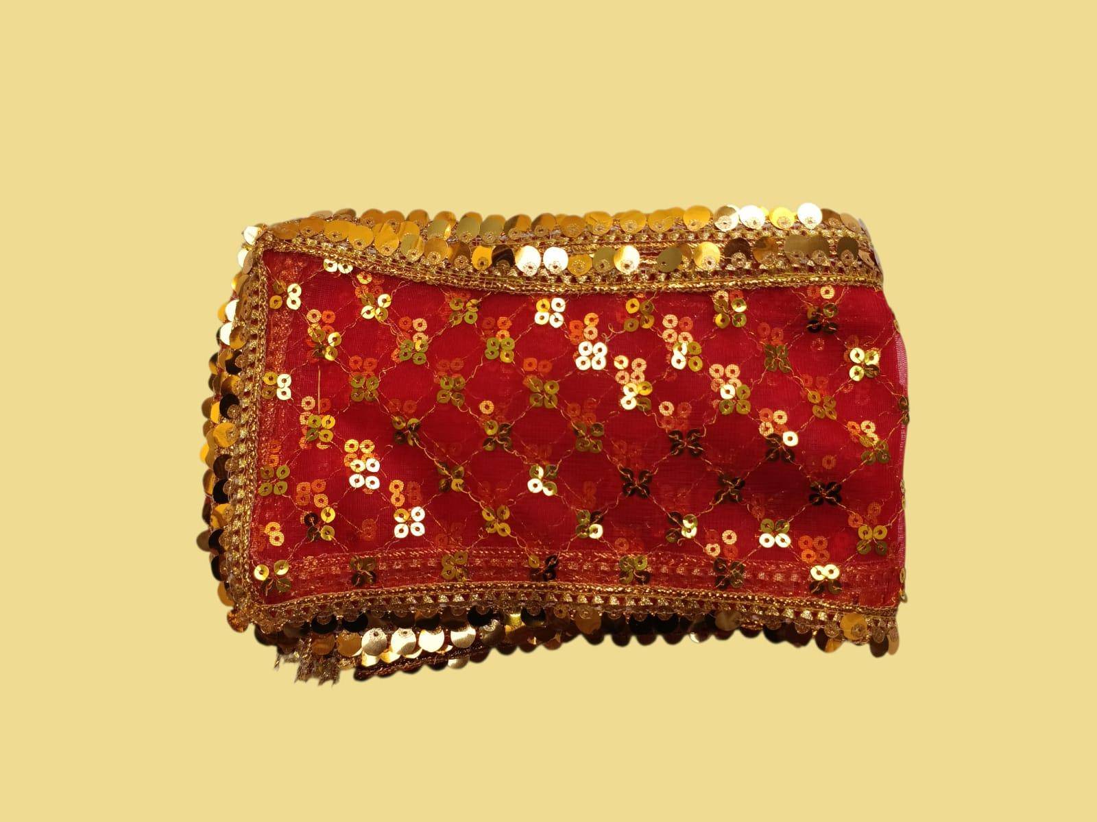 Mata Ki Chunari Sequin Work On Tissue Net - Image 1