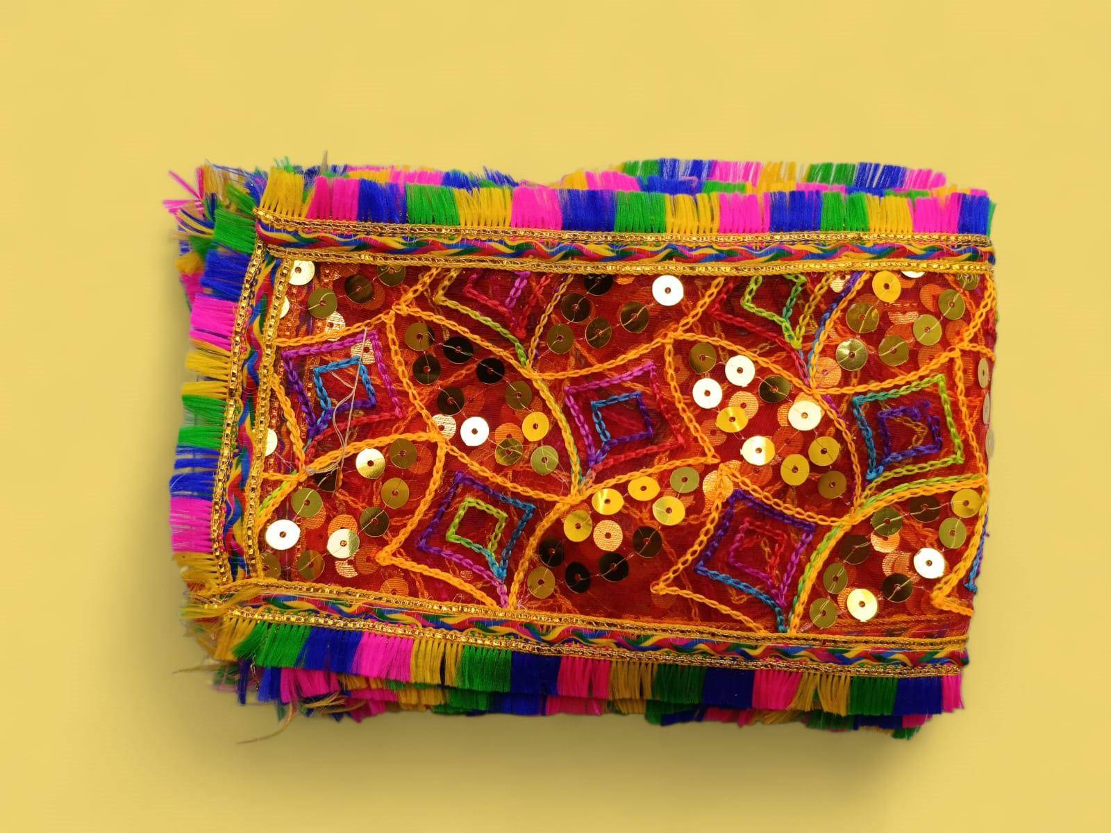 Mata Ki Chunari Sequin Work On Tissue Net - Image 1