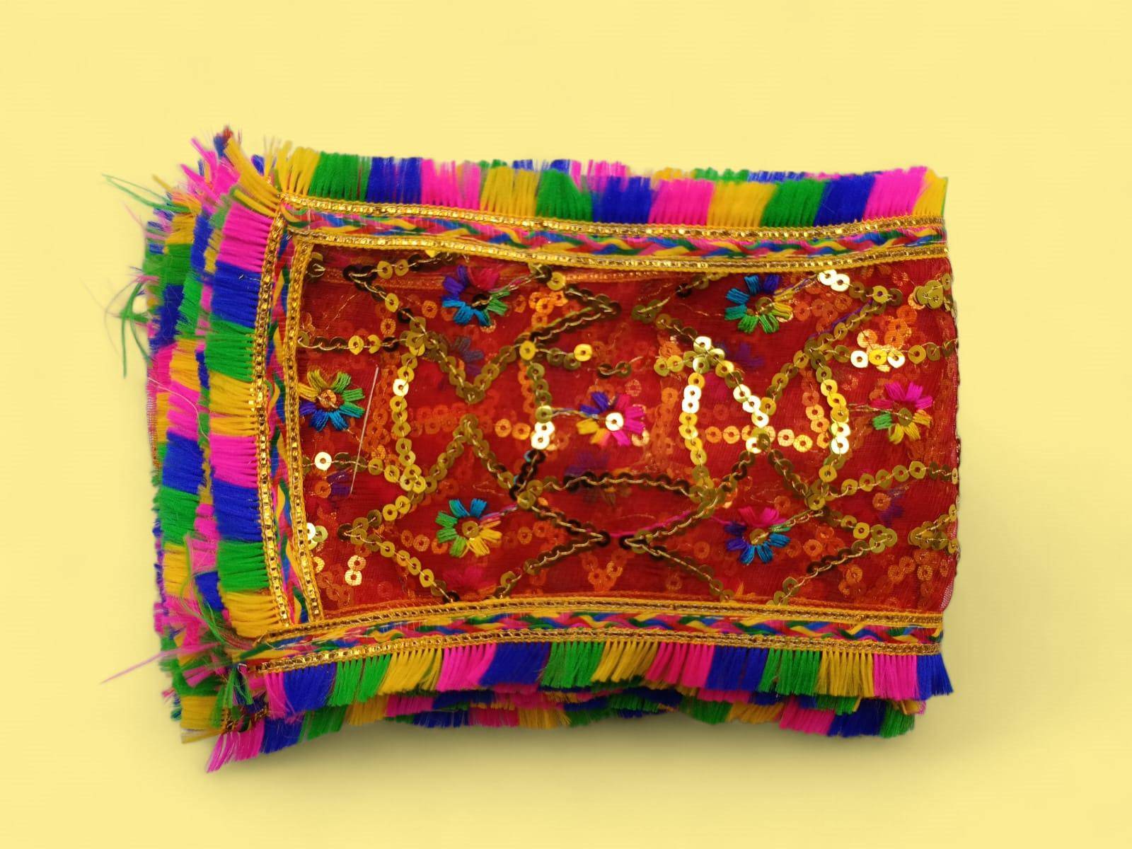 Mata Ki Chunari Sequin Work On Tissue Net - Image 1